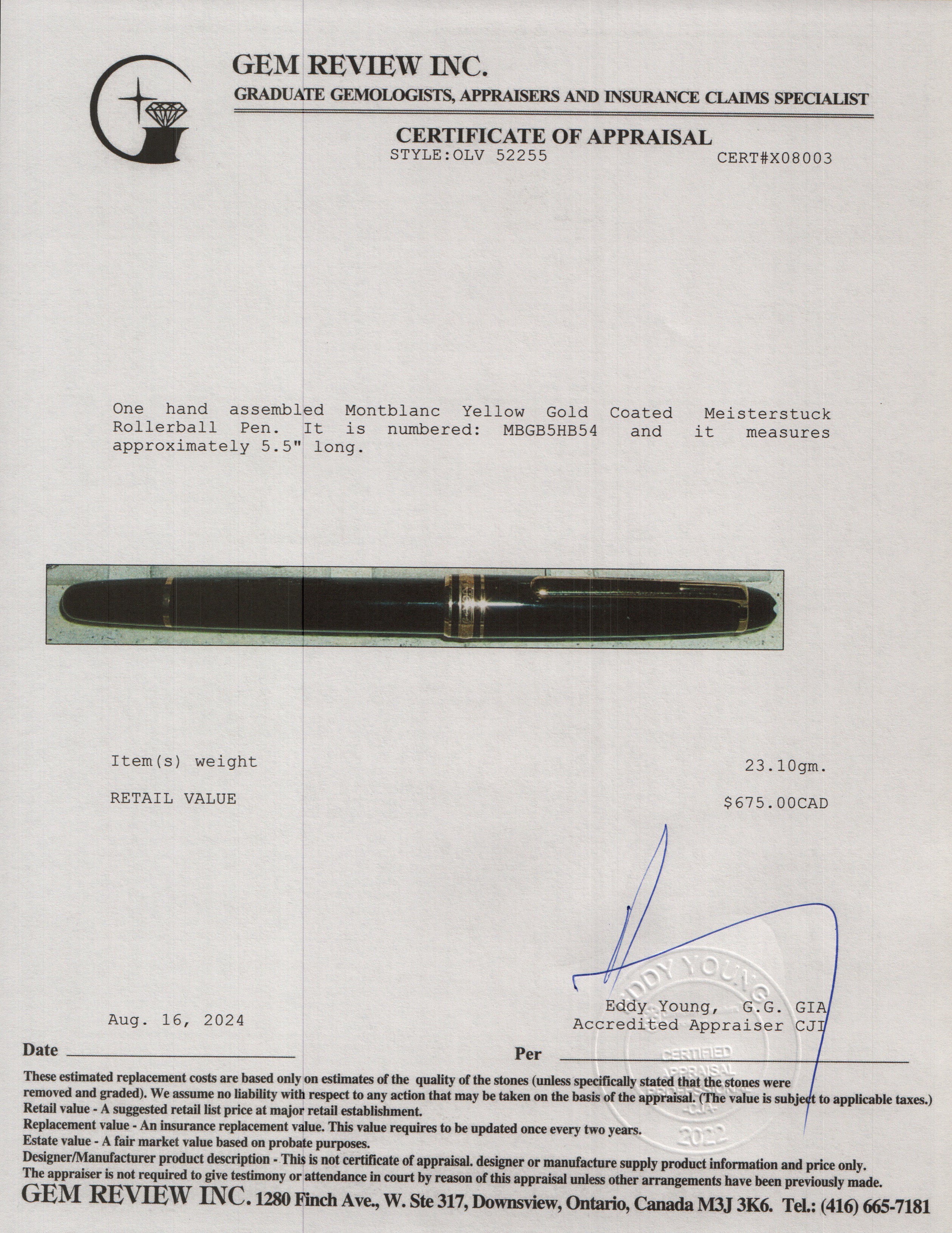 Montblanc Yellow Gold Coated Meisterstuck Rollerball Pen w/ Box