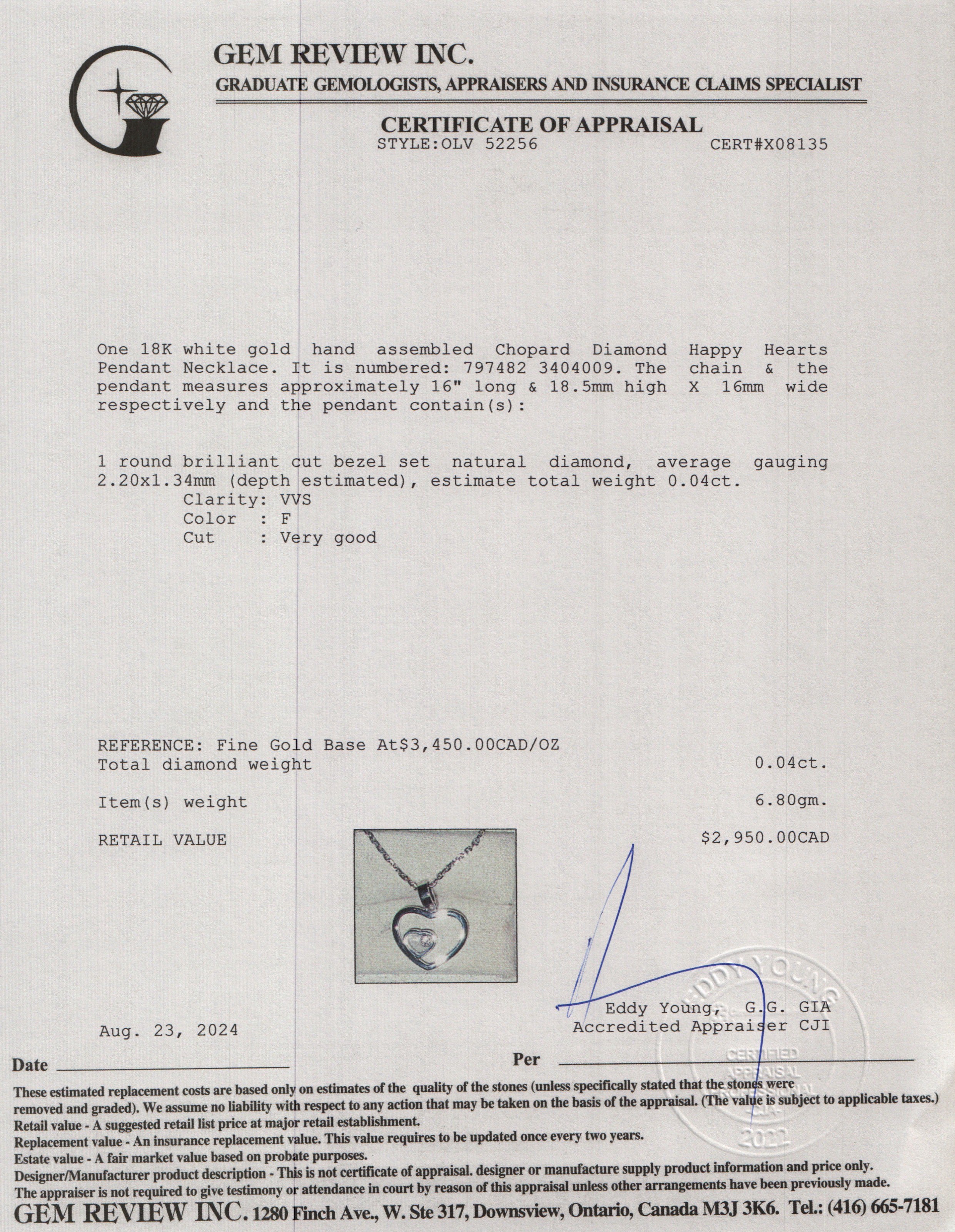 Chopard 18k White Gold Diamond Happy Hearts Pendant Necklace