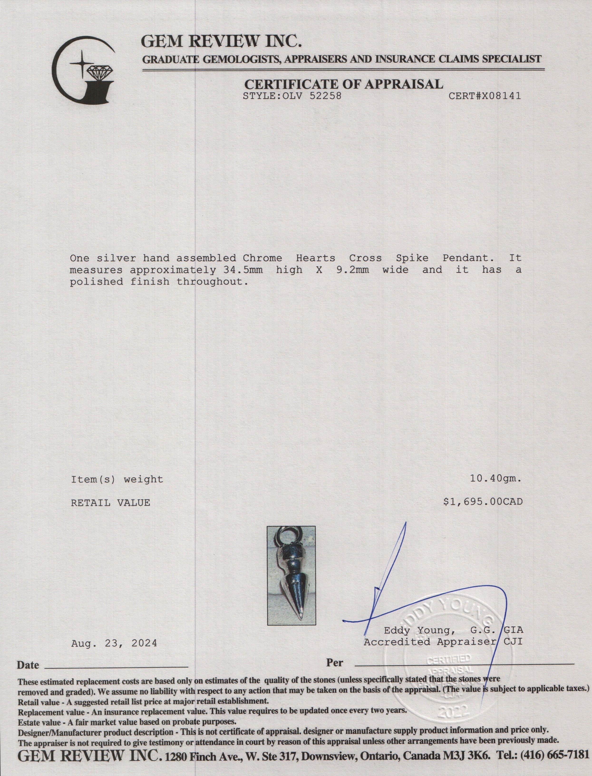 Chrome Hearts Sterling Silver Cross Spike Pendant