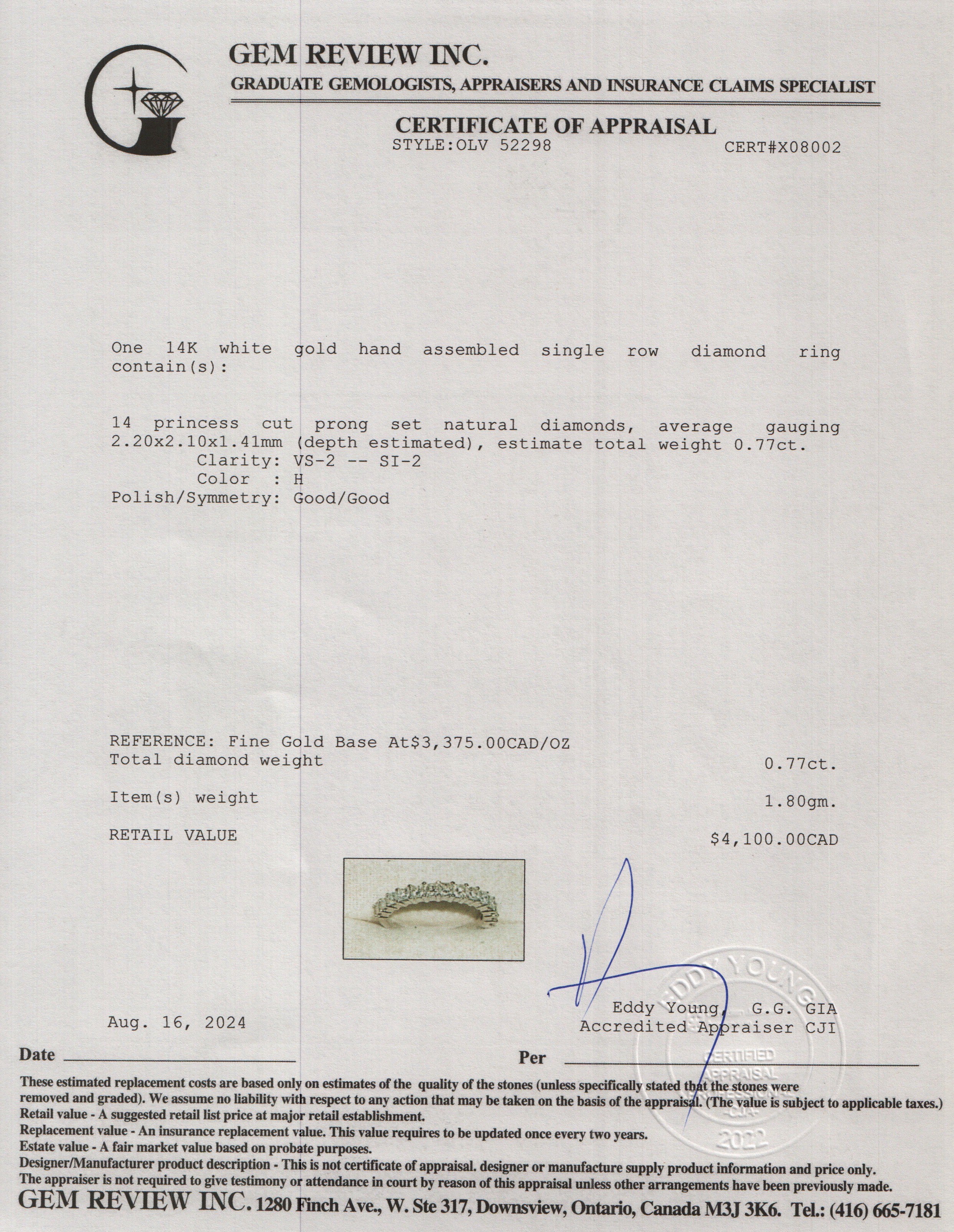 14k White Gold 0.77 tcw. Diamond Band Ring, Size 4.5