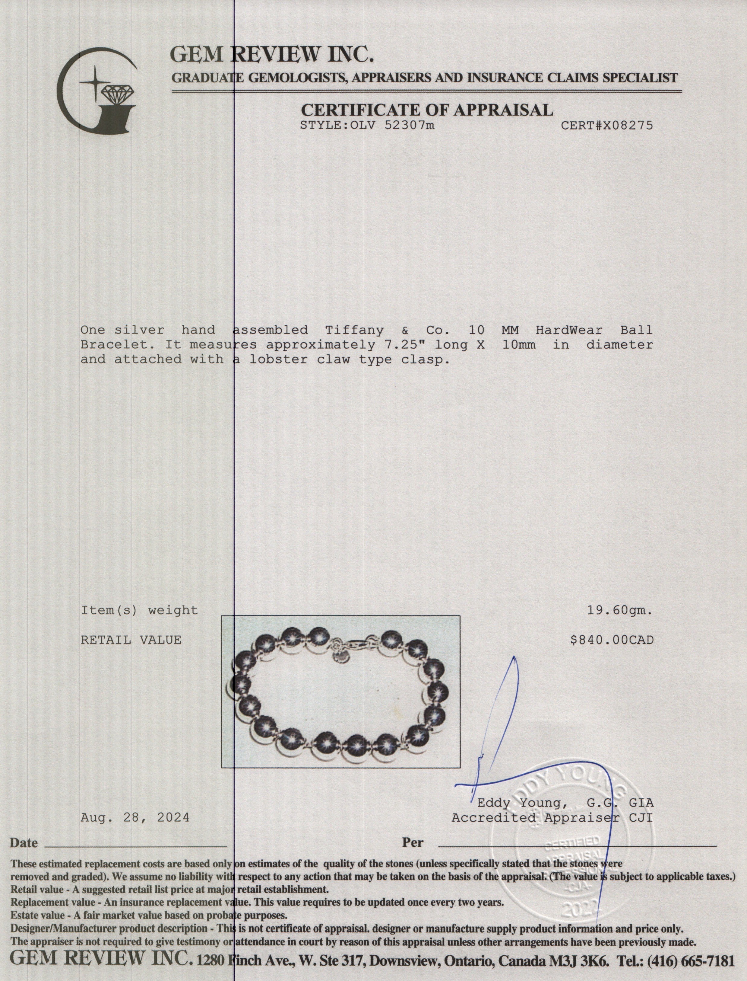 Tiffany & Co. Sterling Silver 10 MM HardWear Ball Bracelet
