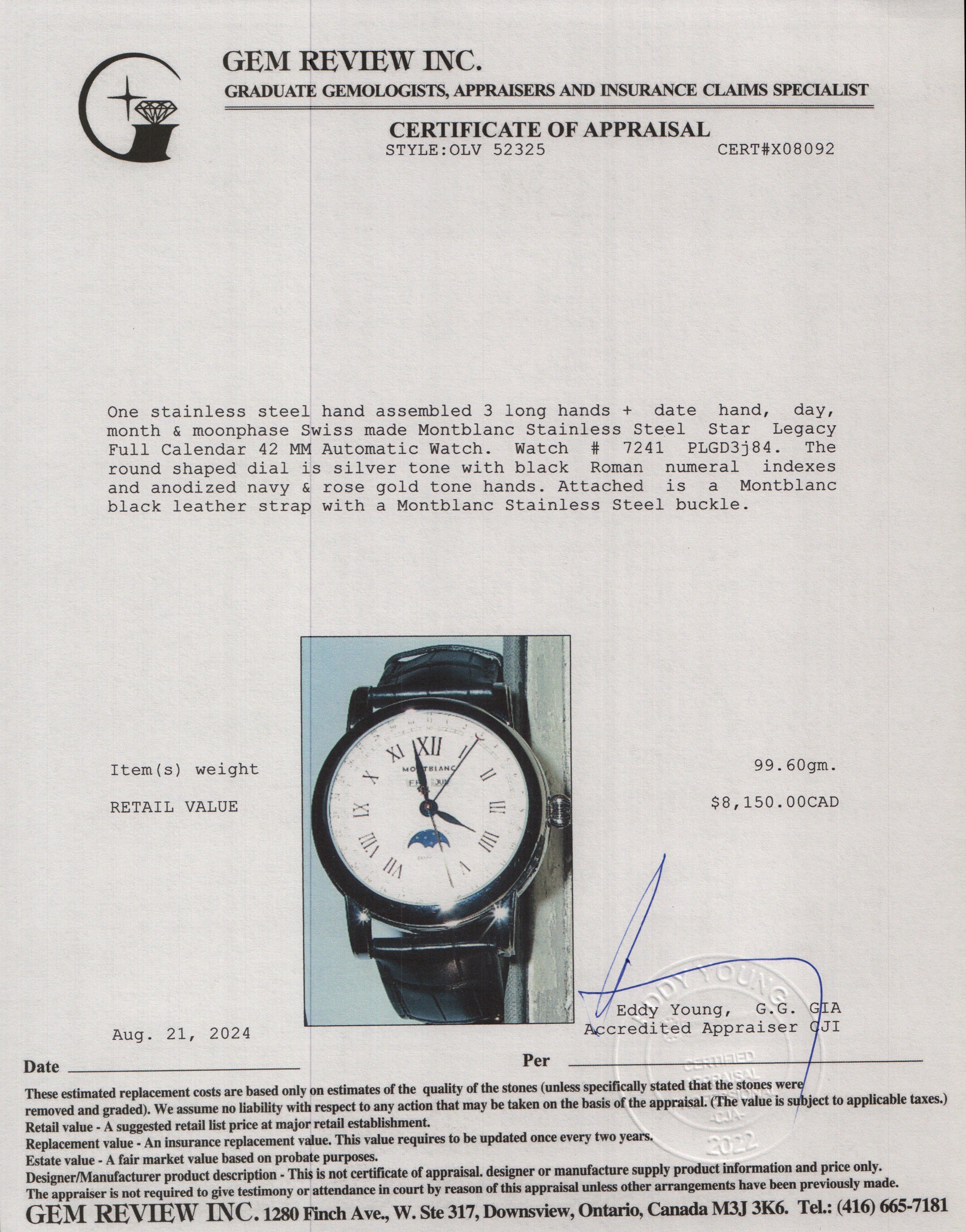 Montblanc Stainless Steel Star Legacy Full Calendar 42 MM Automatic Watch 7241 w/ Box & Papers