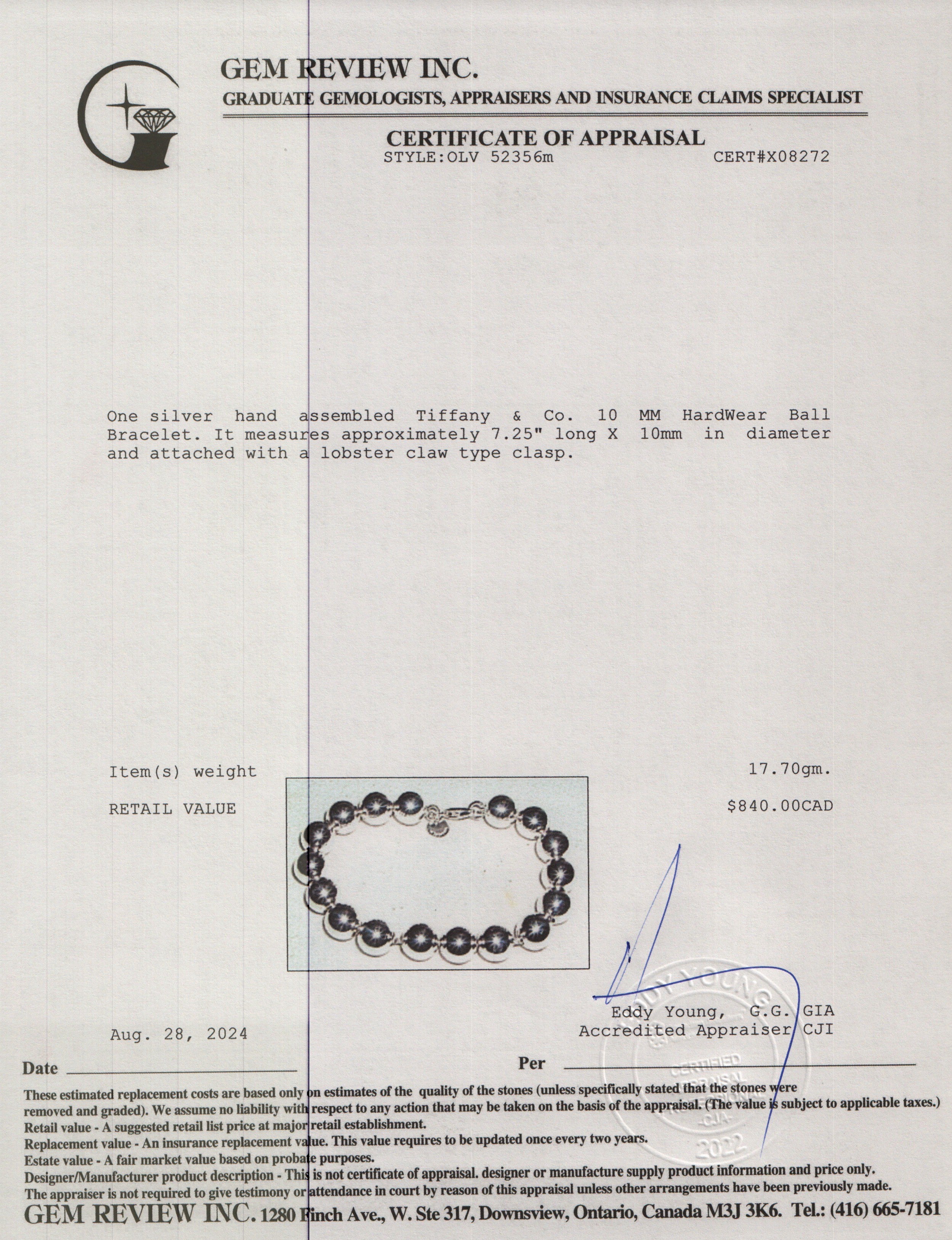 Tiffany & Co. Sterling Silver 10 MM HardWear Ball Bracelet