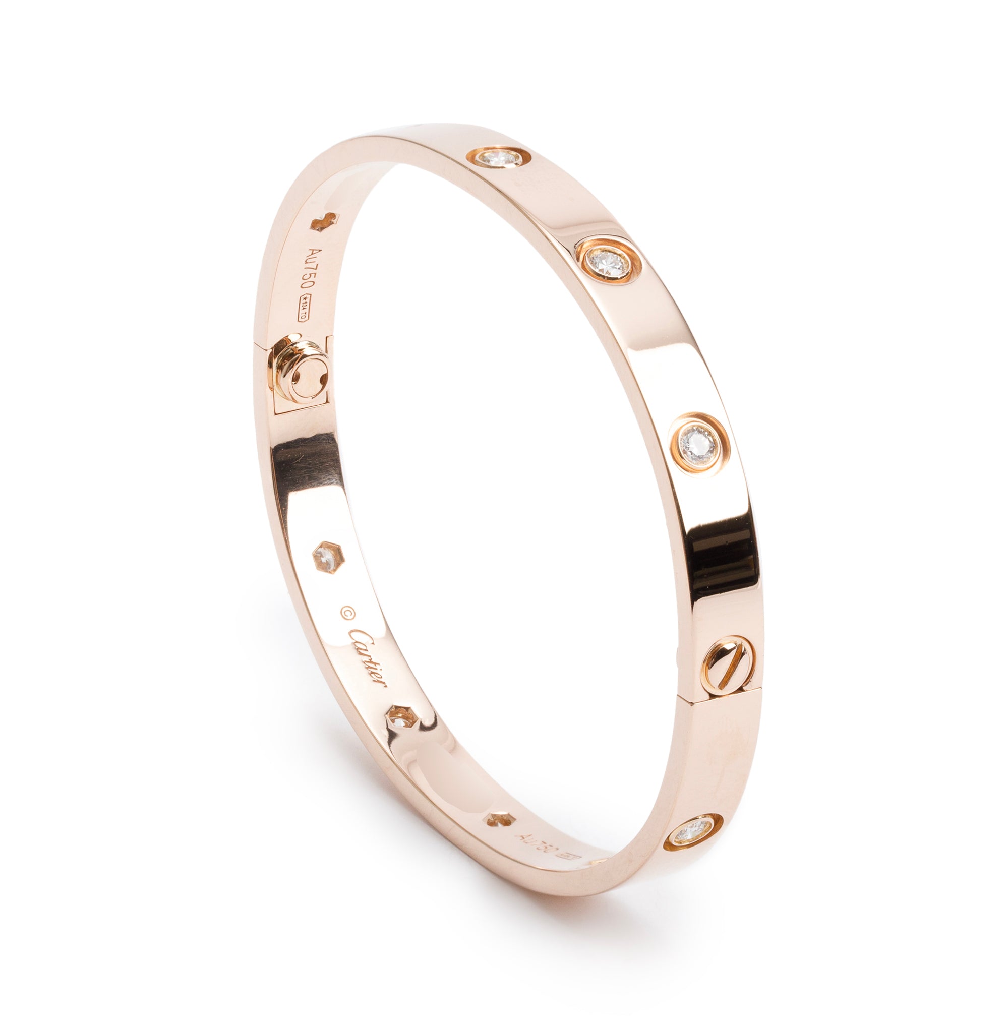 Cartier 18k Yellow Gold 10 Diamond Love Bracelet, Size 18 w/ Box & Certificate