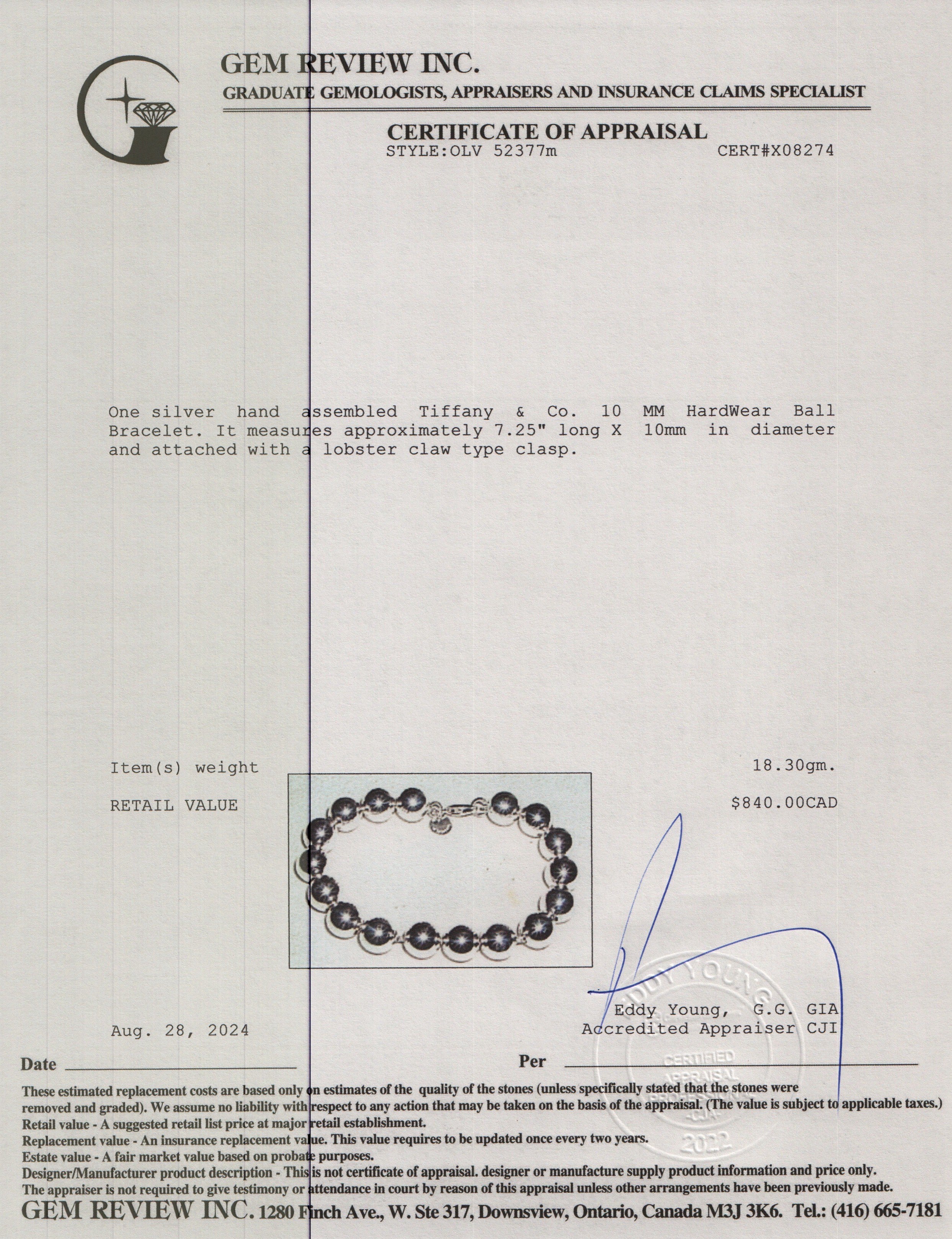 Tiffany & Co. Sterling Silver 10 MM HardWear Ball Bracelet