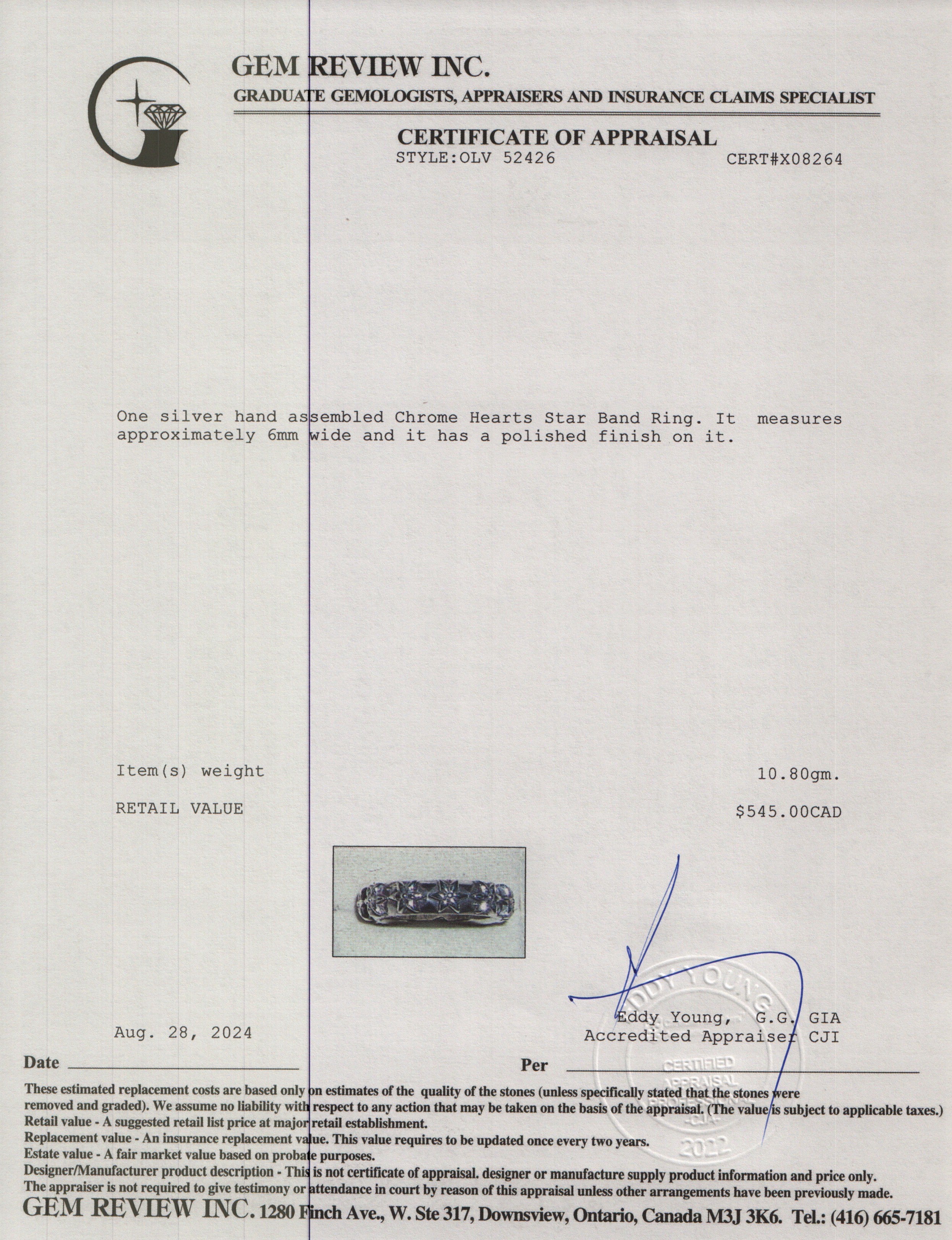 Chrome Hearts Sterling Silver Star Band Ring, Size 7.7