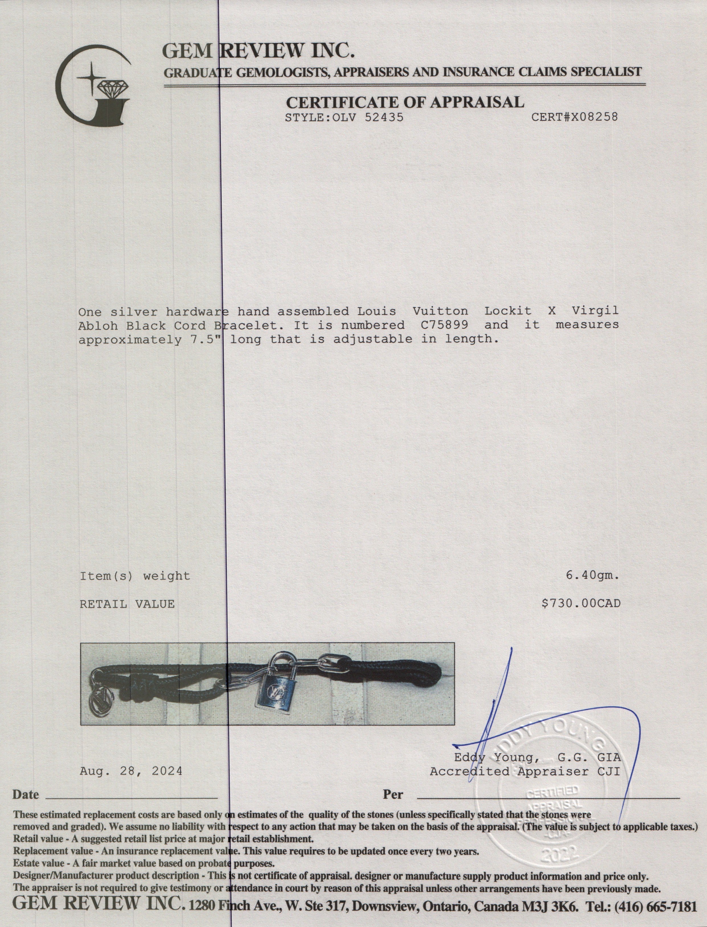 Louis Vuitton Sterling Silver Lockit X Virgil Abloh Black Cord Bracelet w/ Box