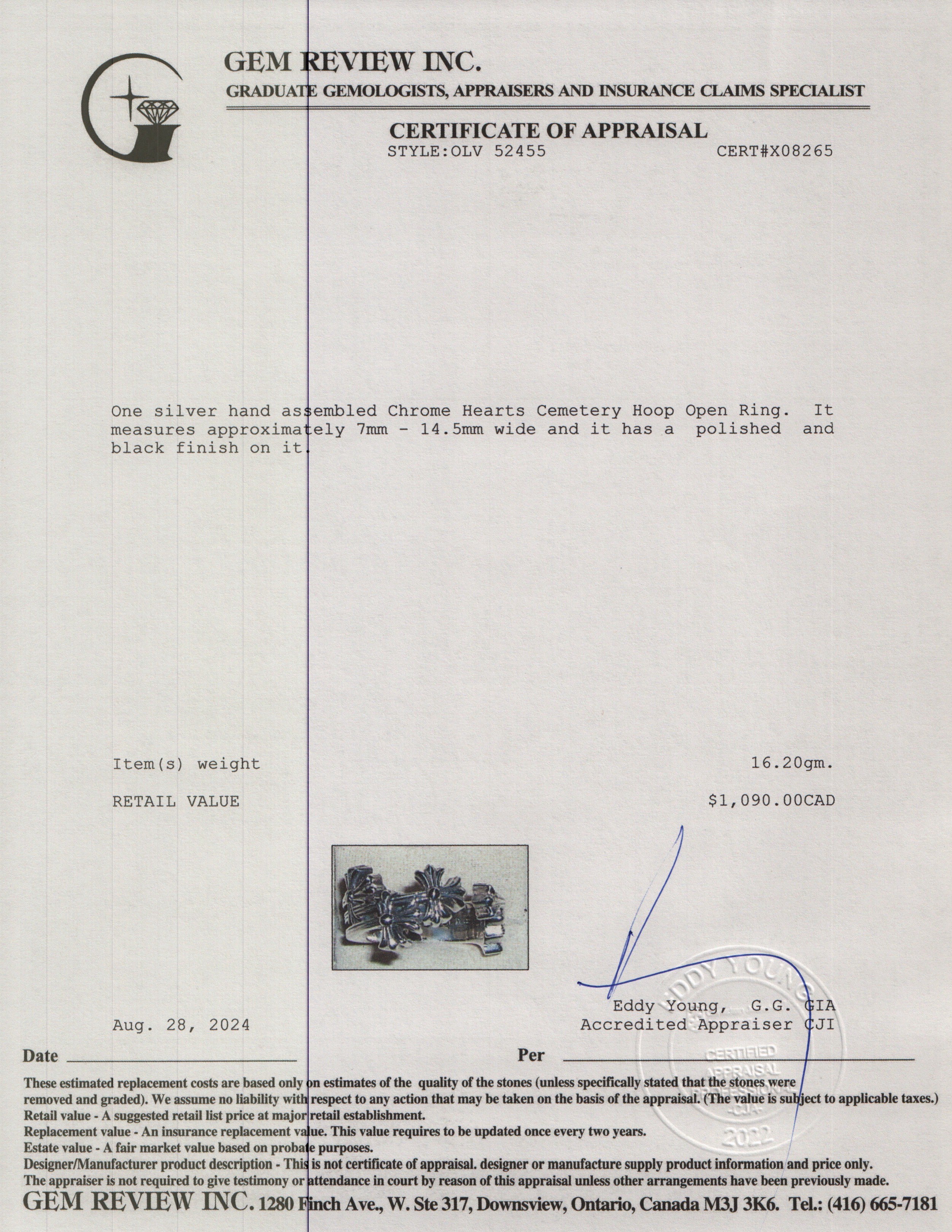 Chrome Hearts Sterling Silver Cemetery Hoop Open Ring, Size 10