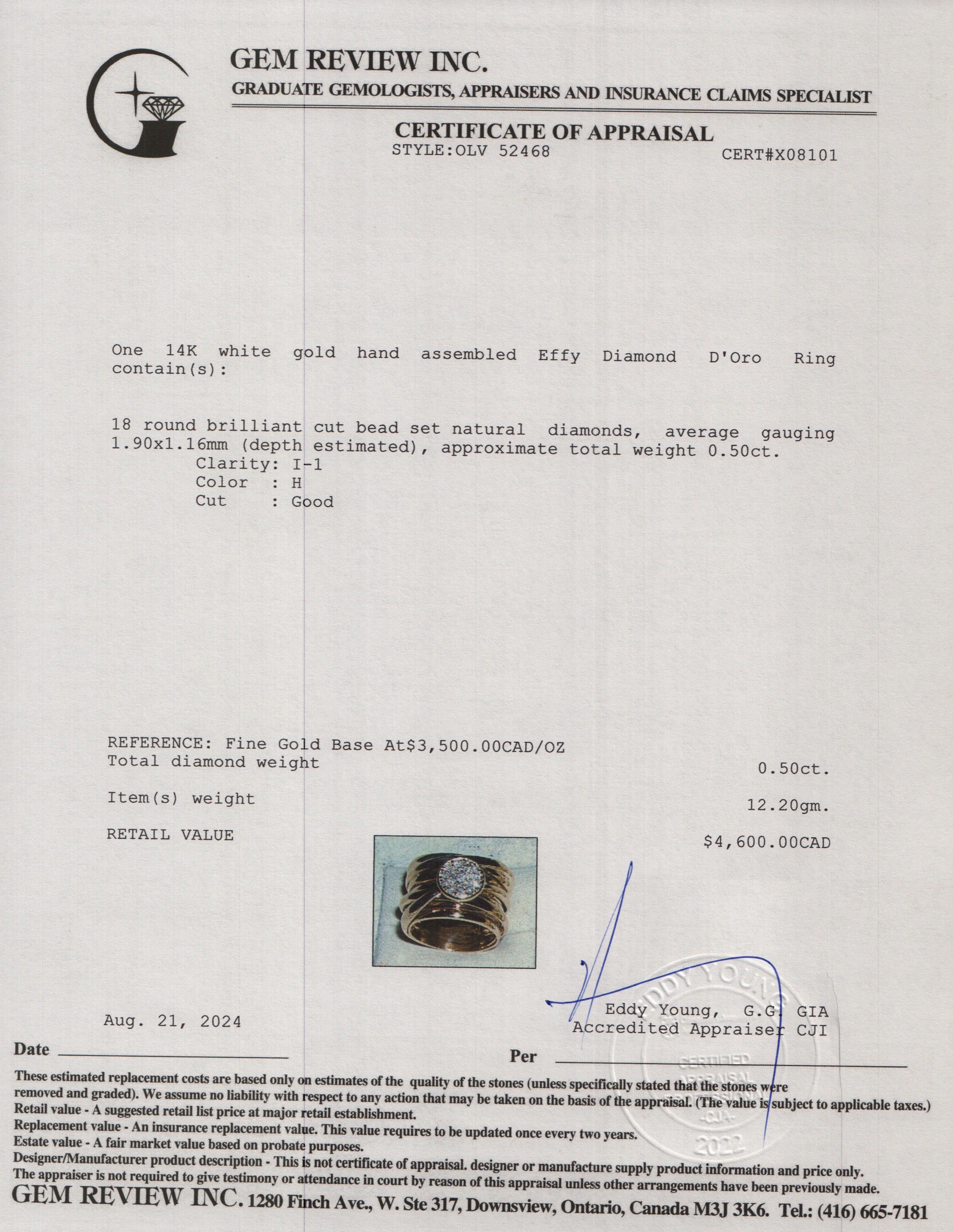 Effy 14k Yellow Gold Diamond D'Oro Ring, Size 7