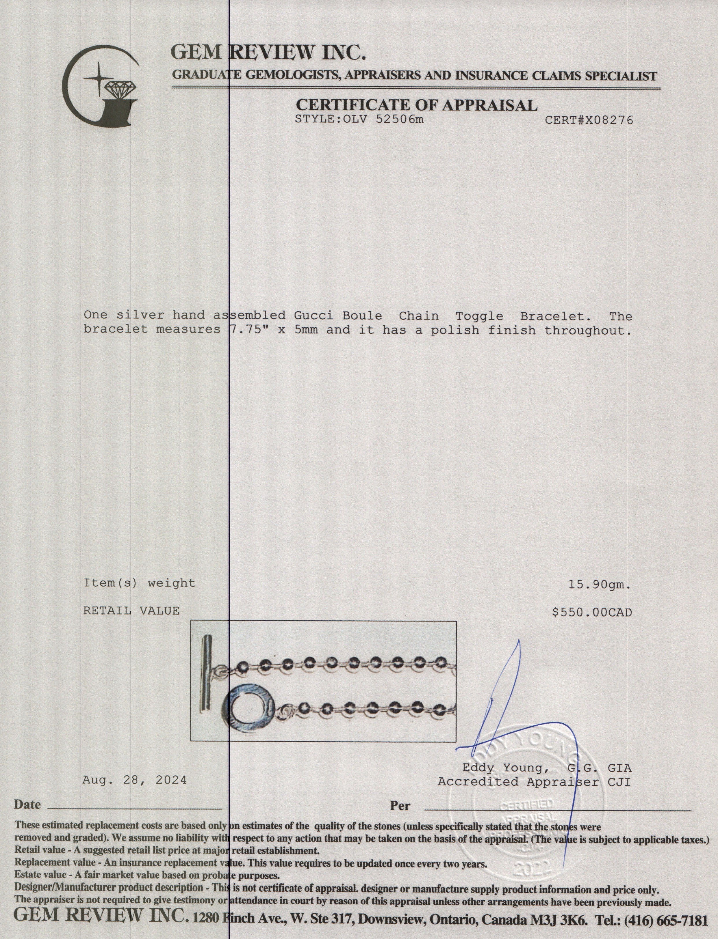 Gucci Sterling Silver Boule Chain Toggle Bracelet