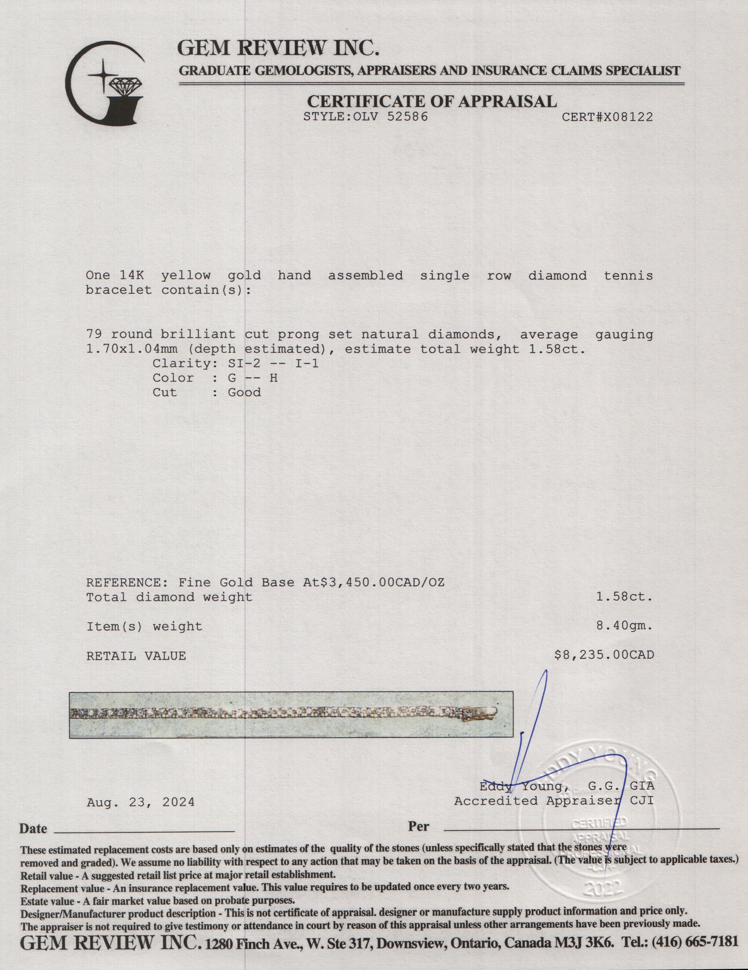 14k Yellow Gold 1.58 tcw. Diamond Tennis Bracelet