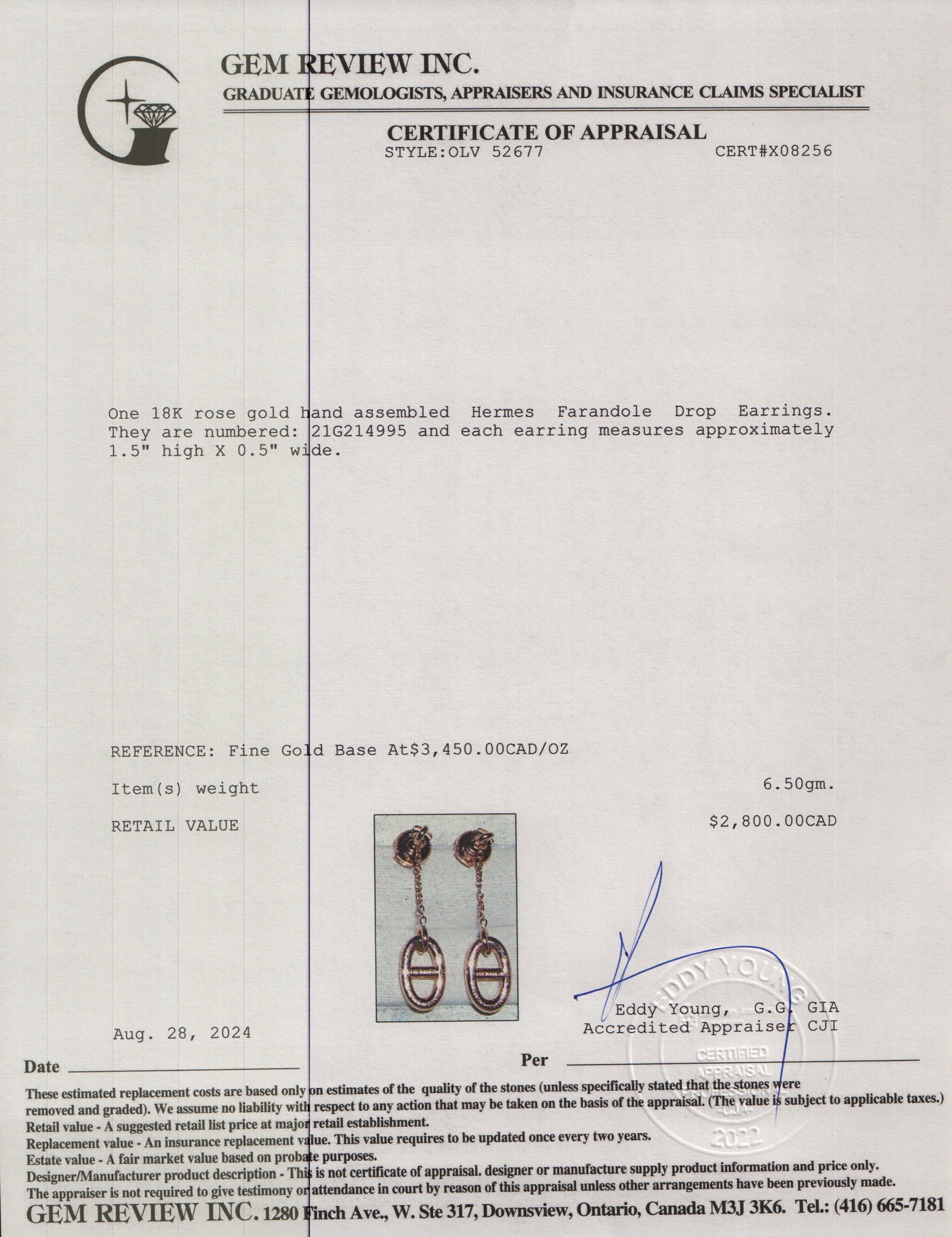 Hermes 18k Rose Gold Farandole Drop Earrings