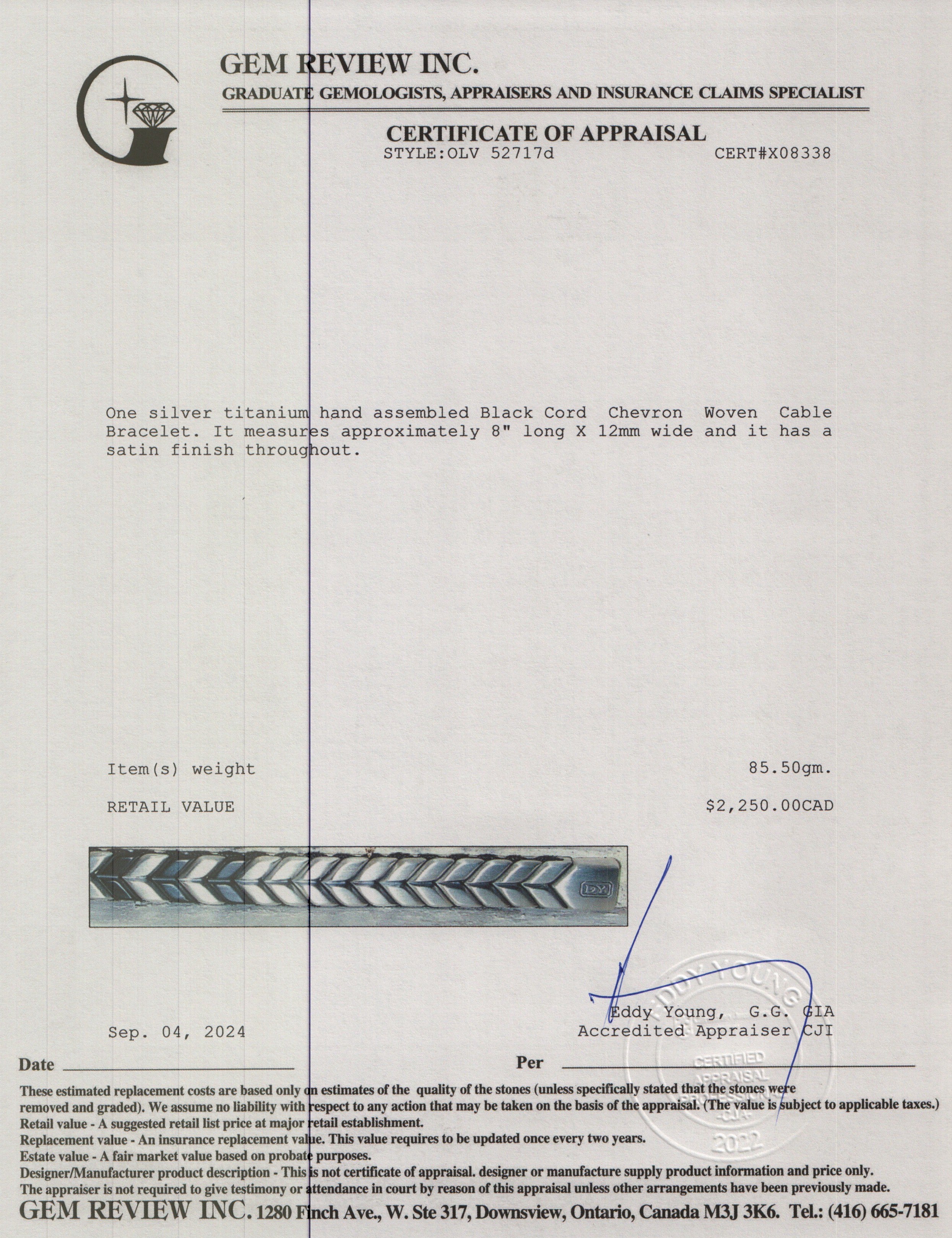 David Yurman Sterling Silver, Titanium & Black Cord Chevron Woven Cable Bracelet, 12 MM