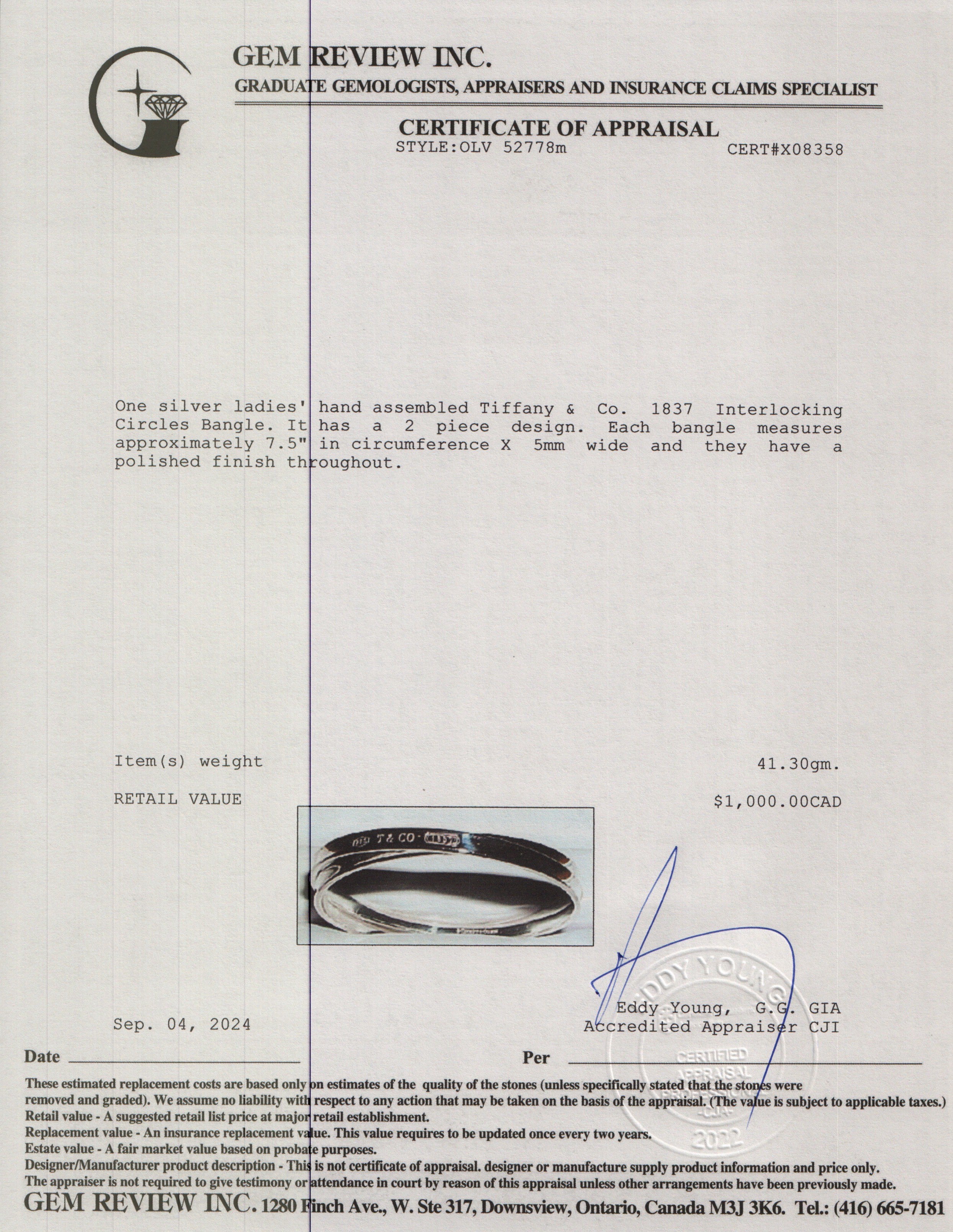 Tiffany & Co. Sterling Silver 1837 Interlocking Circles Bangle