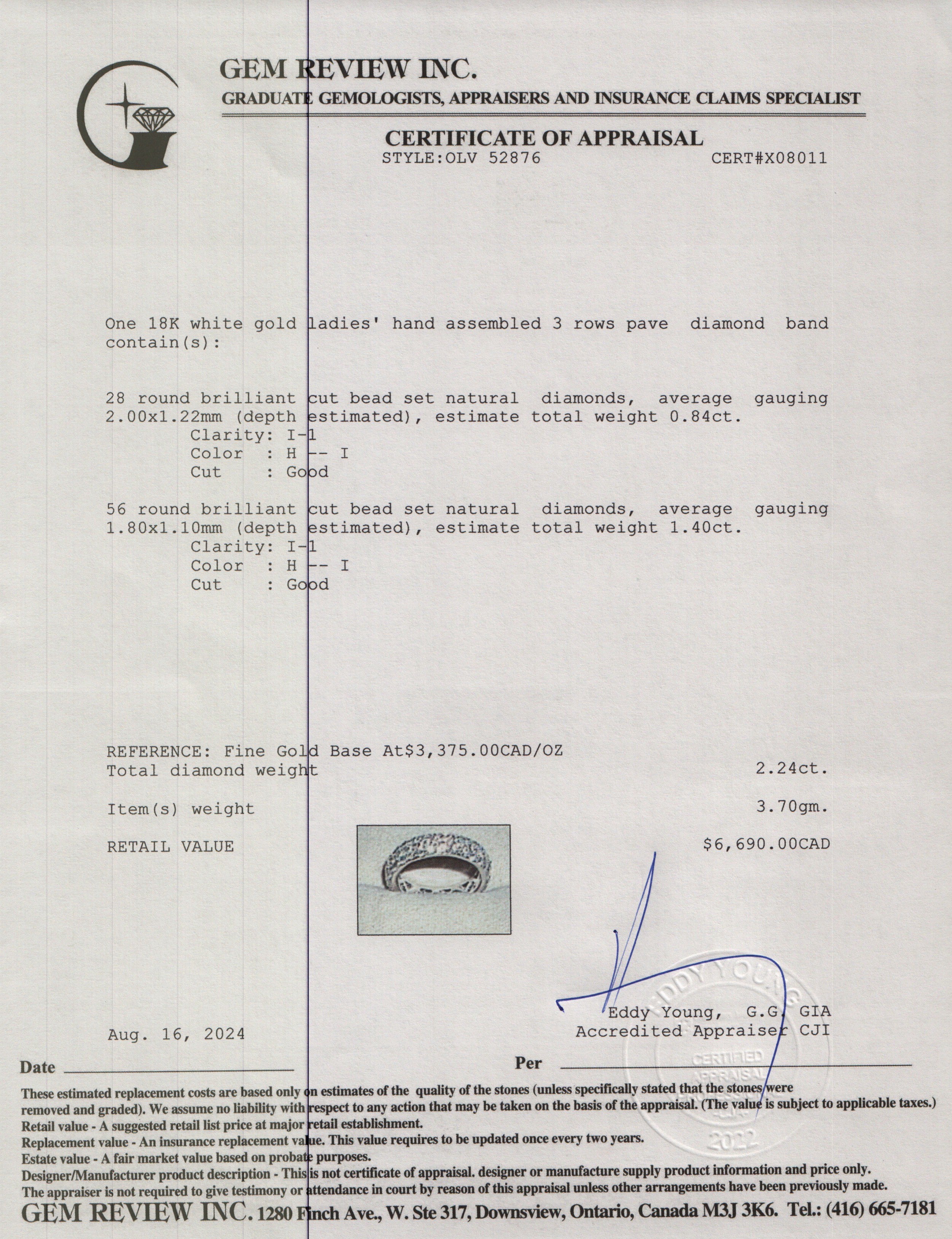 18k White Gold 2.24 tcw. Pave Diamond Band Ring, Size 4