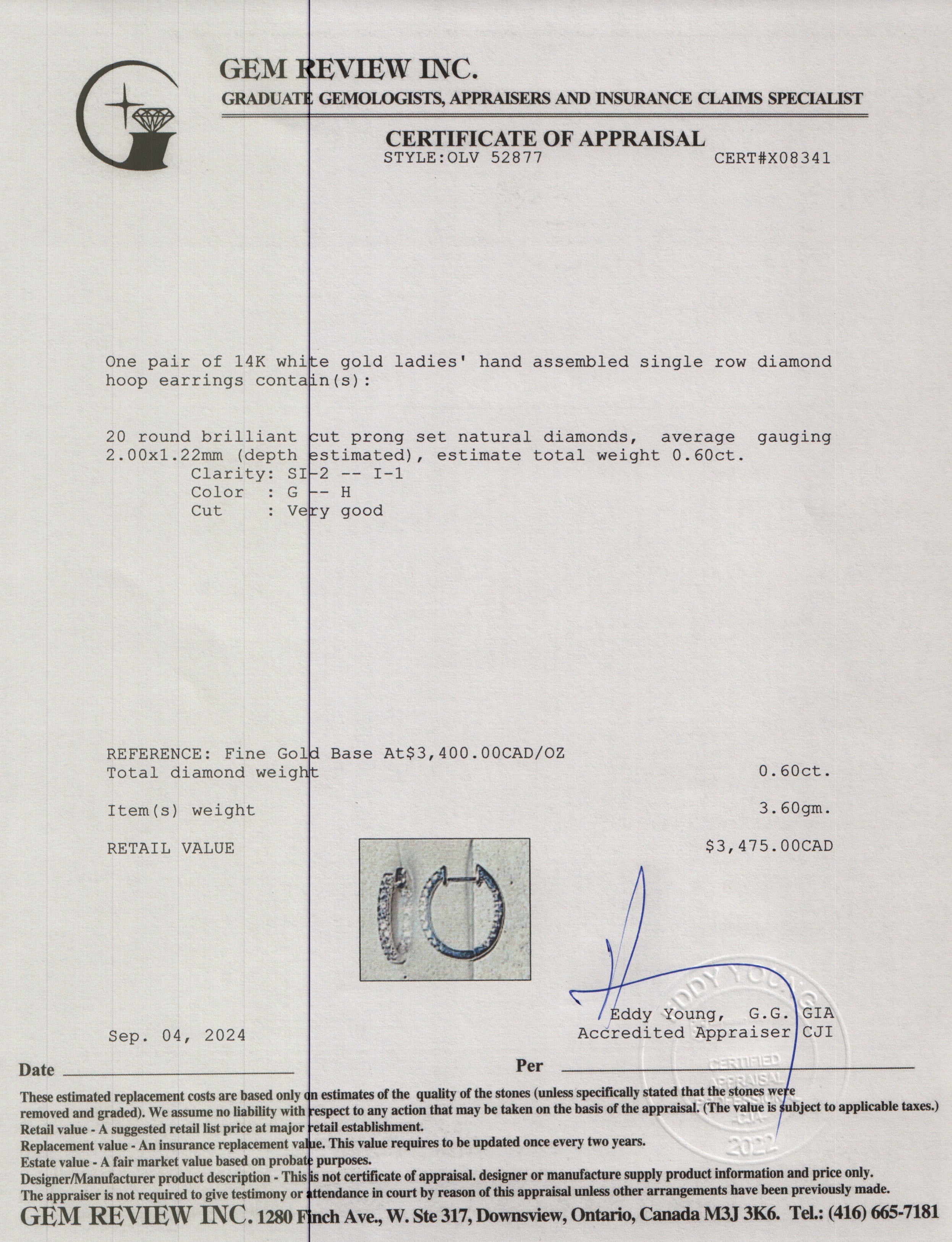 14k White Gold Diamond Hoop Earrings