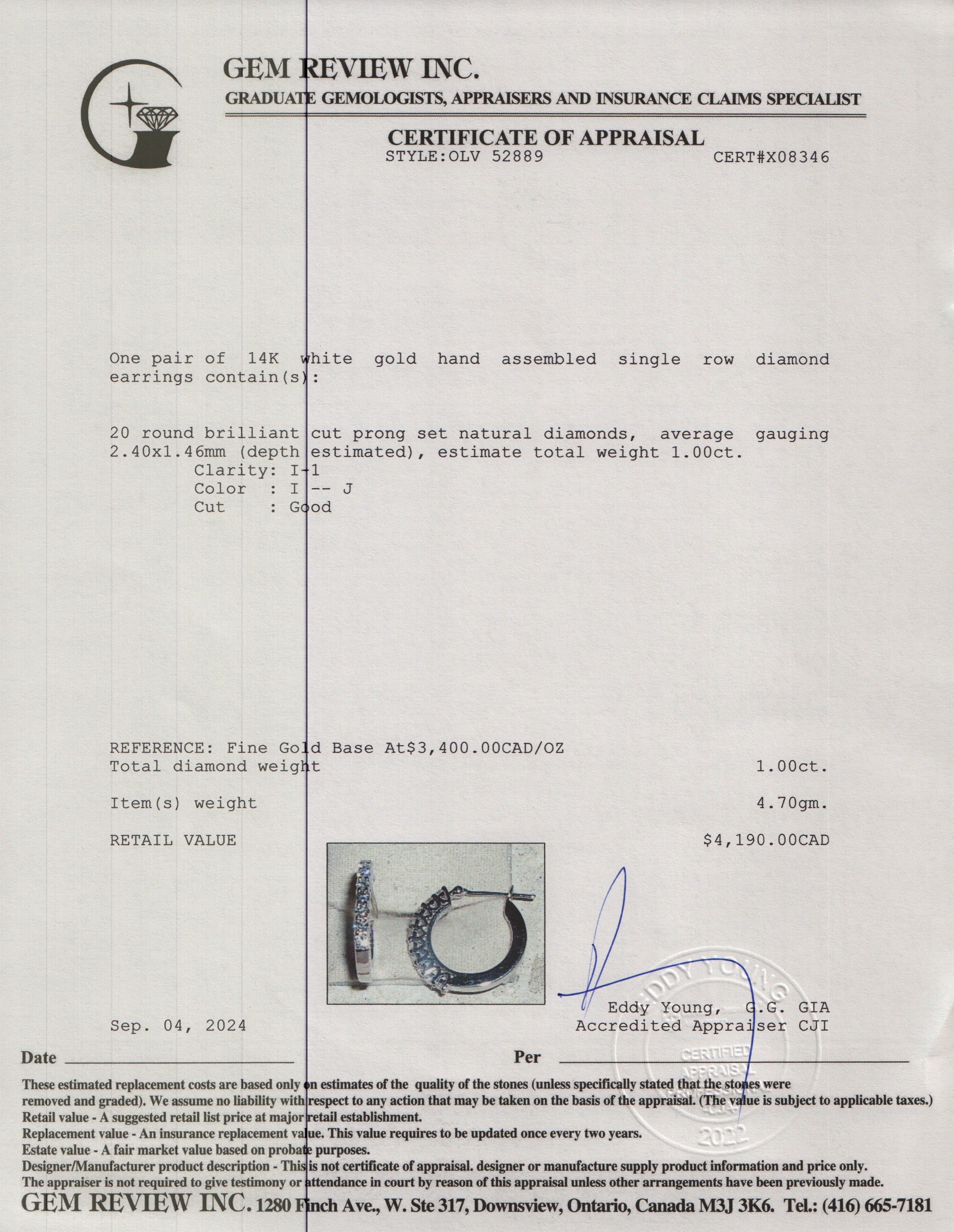 14k White Gold 1.00 tcw. Diamond Hoop Earrings