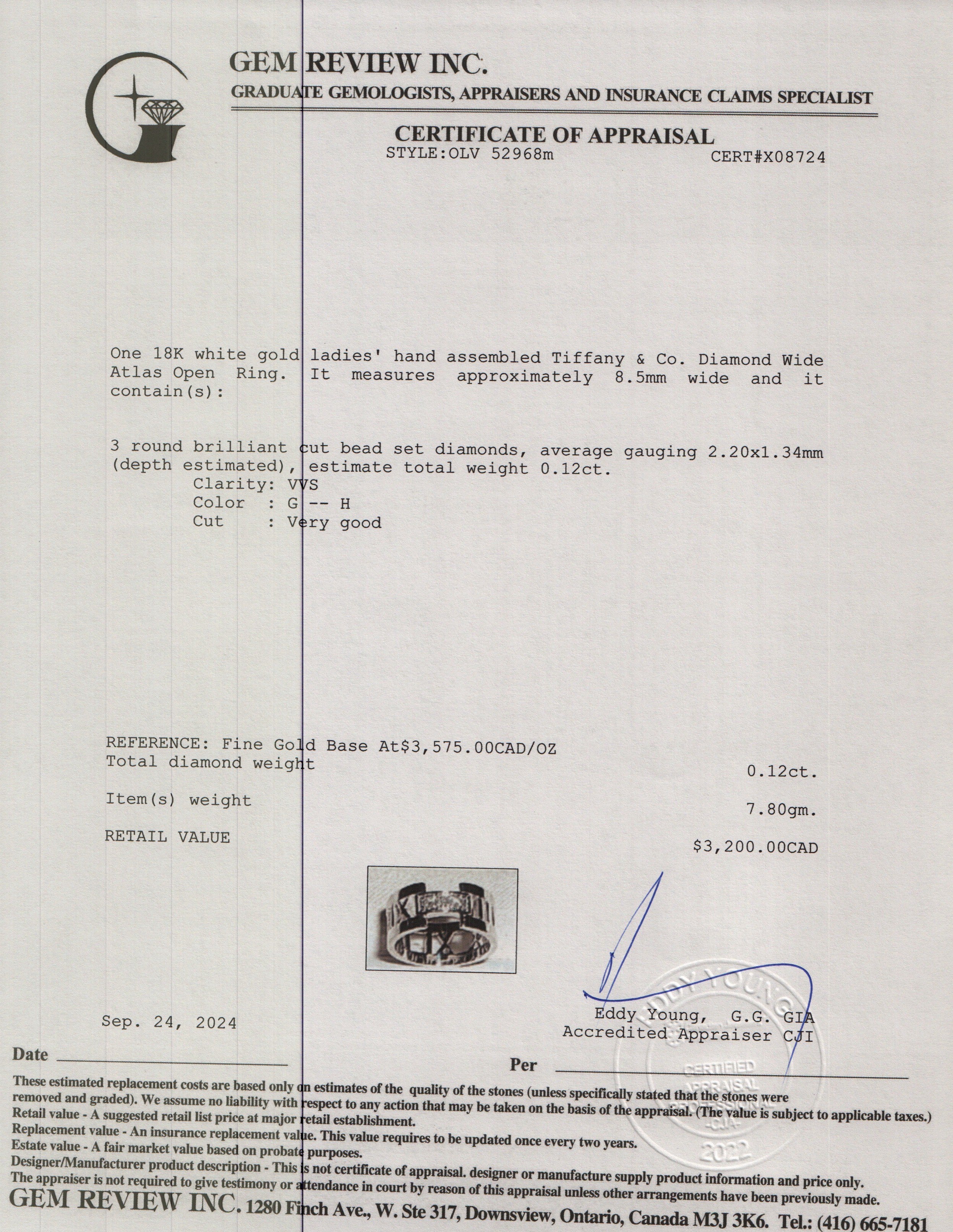 Tiffany & Co. 18k White Gold Diamond Wide Atlas Open Ring, Size 7.5