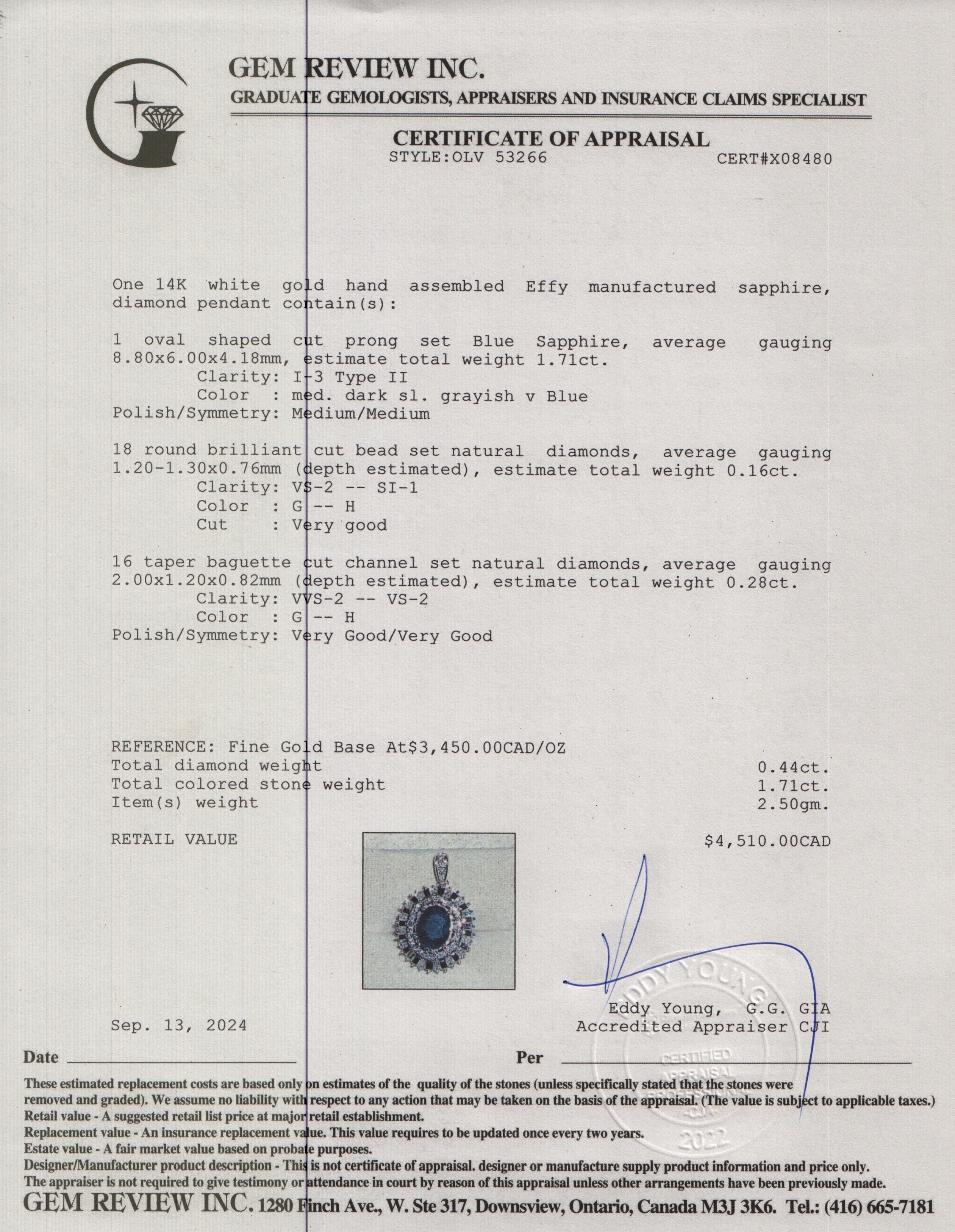 Effy 14k White Gold Sapphire & Diamond Pendant