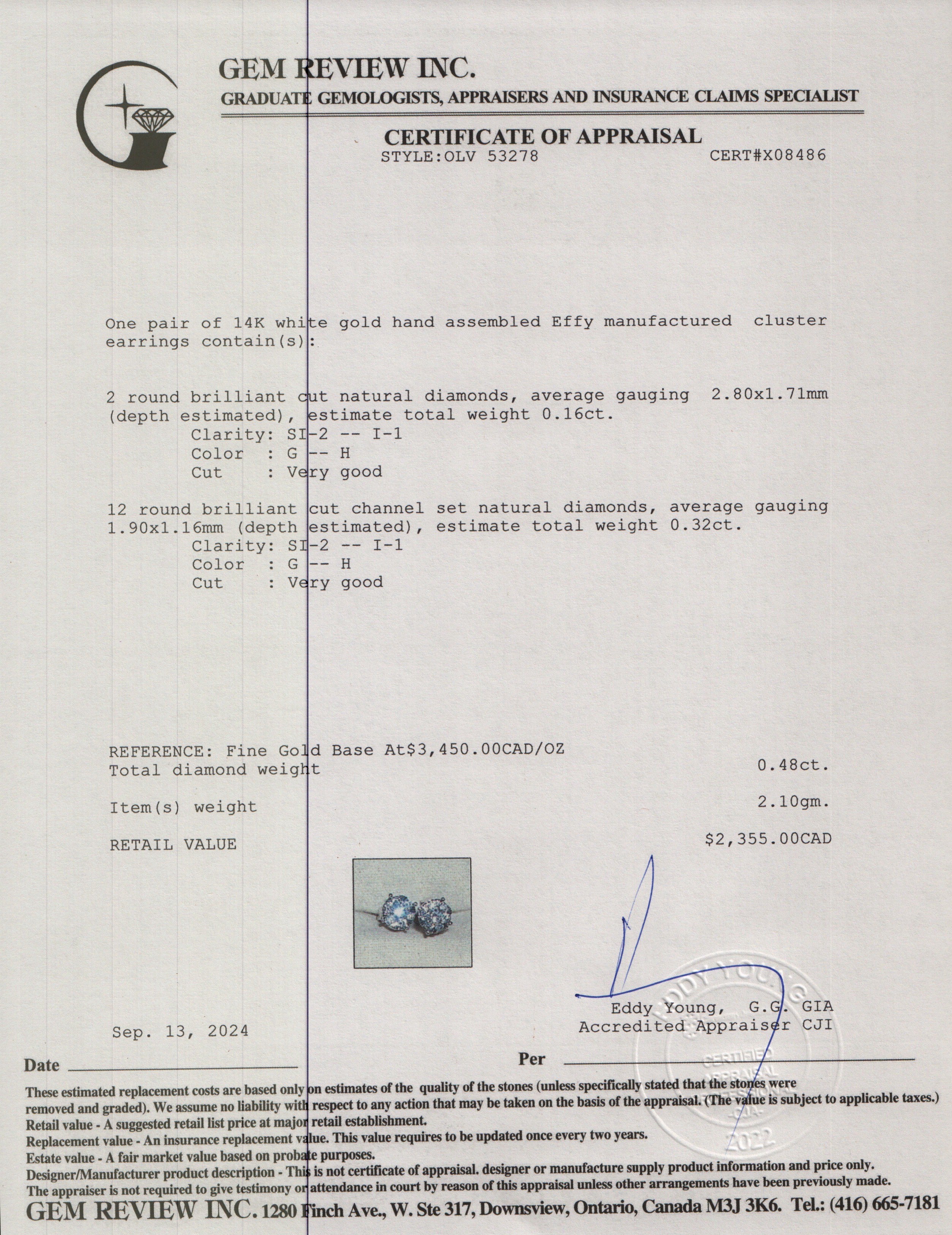 Effy 14k White Gold Cluster Diamond Stud Earrings