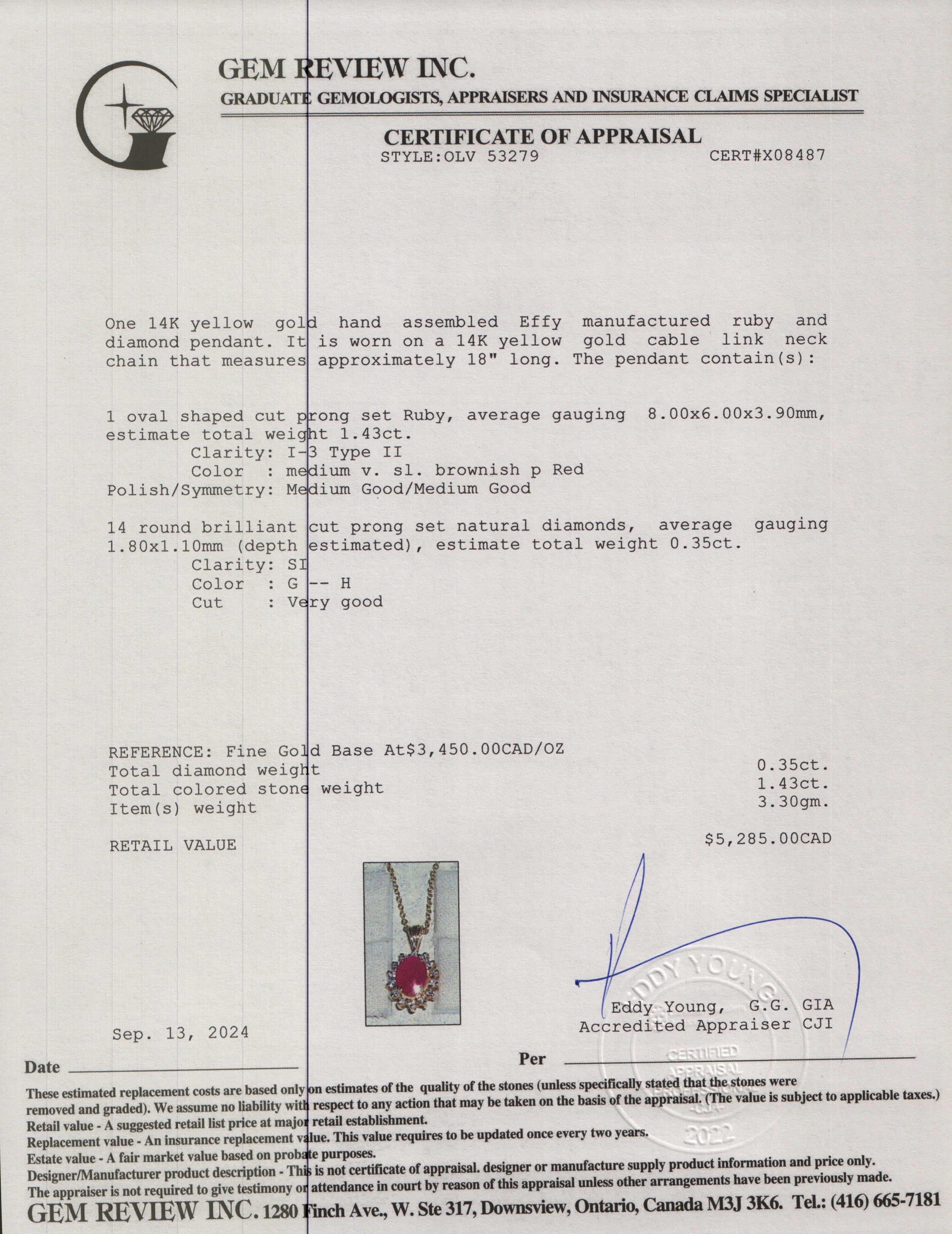 Effy 14k Yellow Gold Ruby & Diamond Pendant Necklace