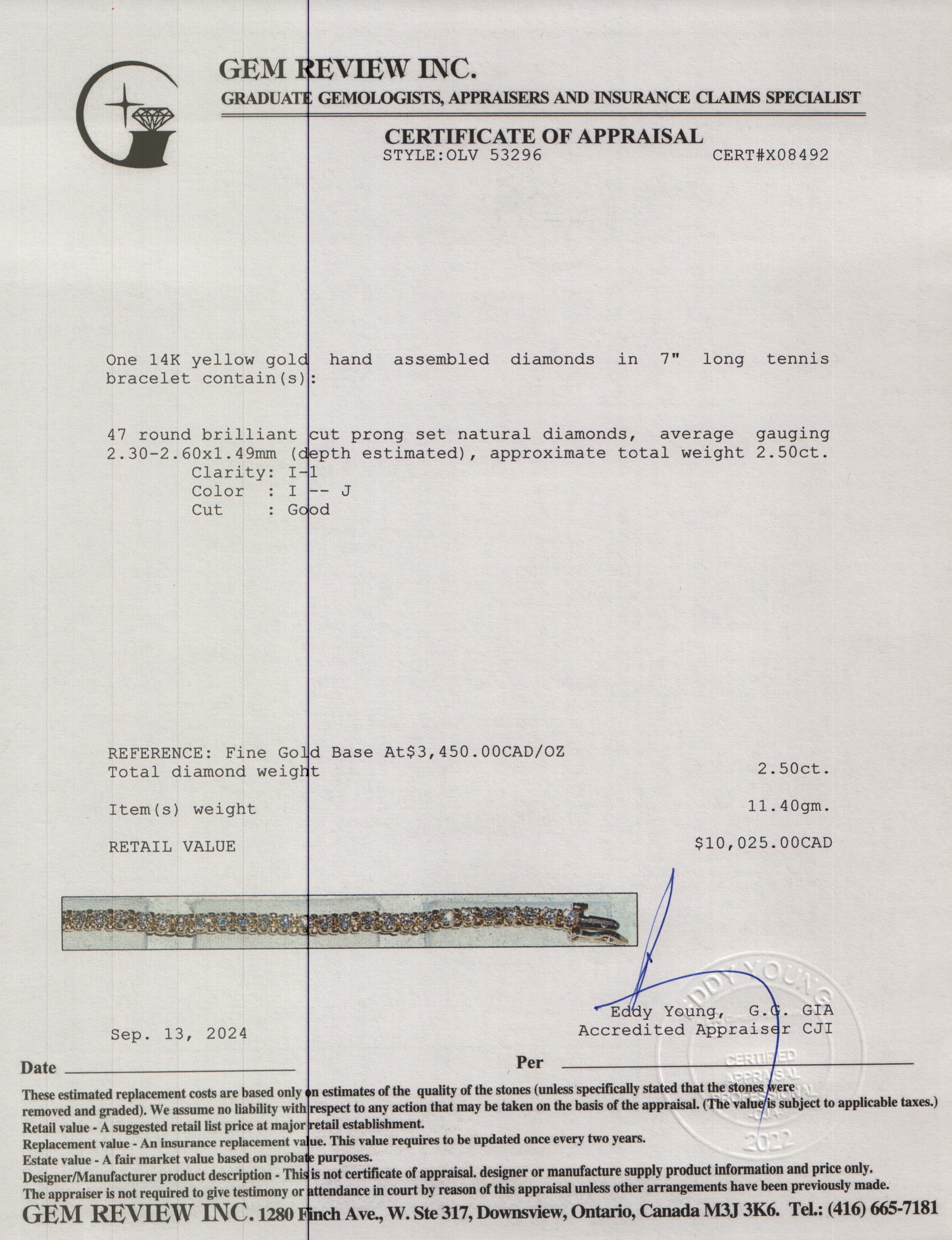14k Yellow Gold 2.50 tcw. Diamond Tennis Bracelet