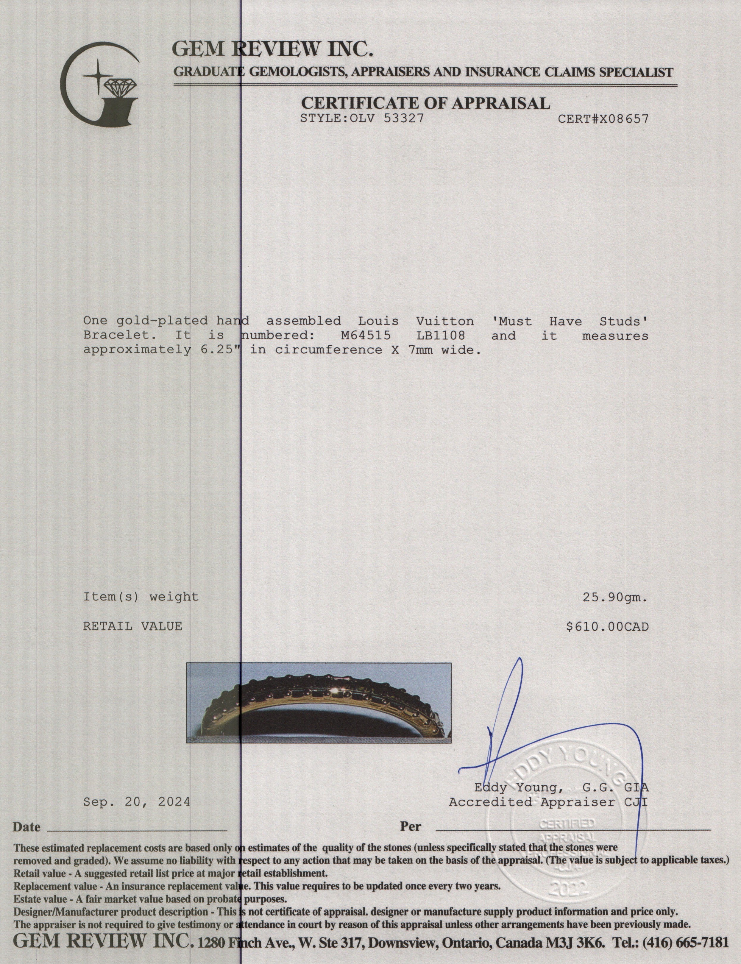 Louis Vuitton Gold Plated 'Must Have Studs' Bracelet