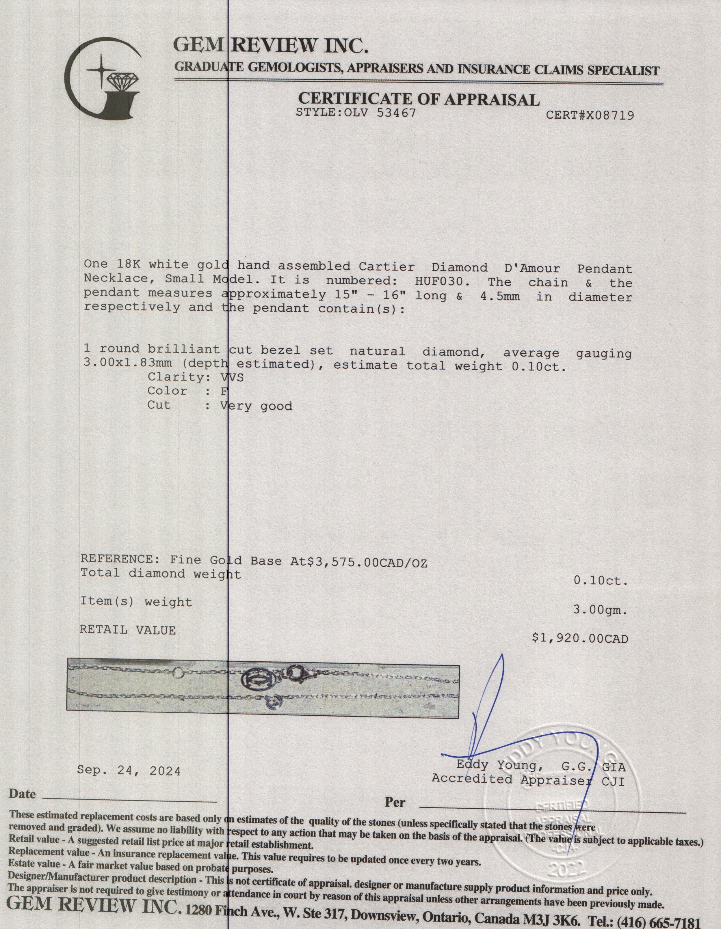 Cartier 18k White Gold Diamond D'Amour Pendant Necklace, Small Model