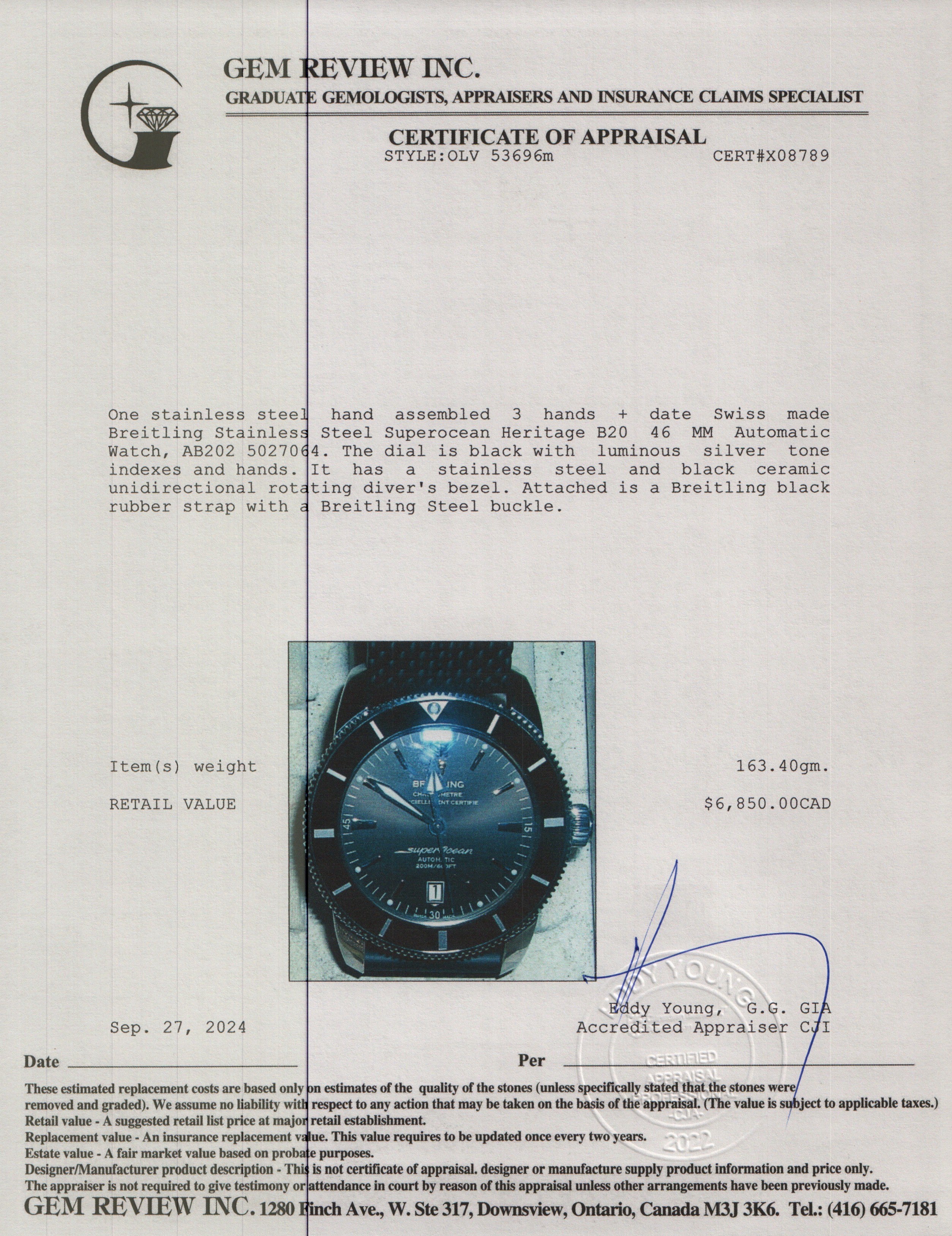 Breitling Stainless Steel Superocean Heritage B20 46 MM Automatic Watch AB2020