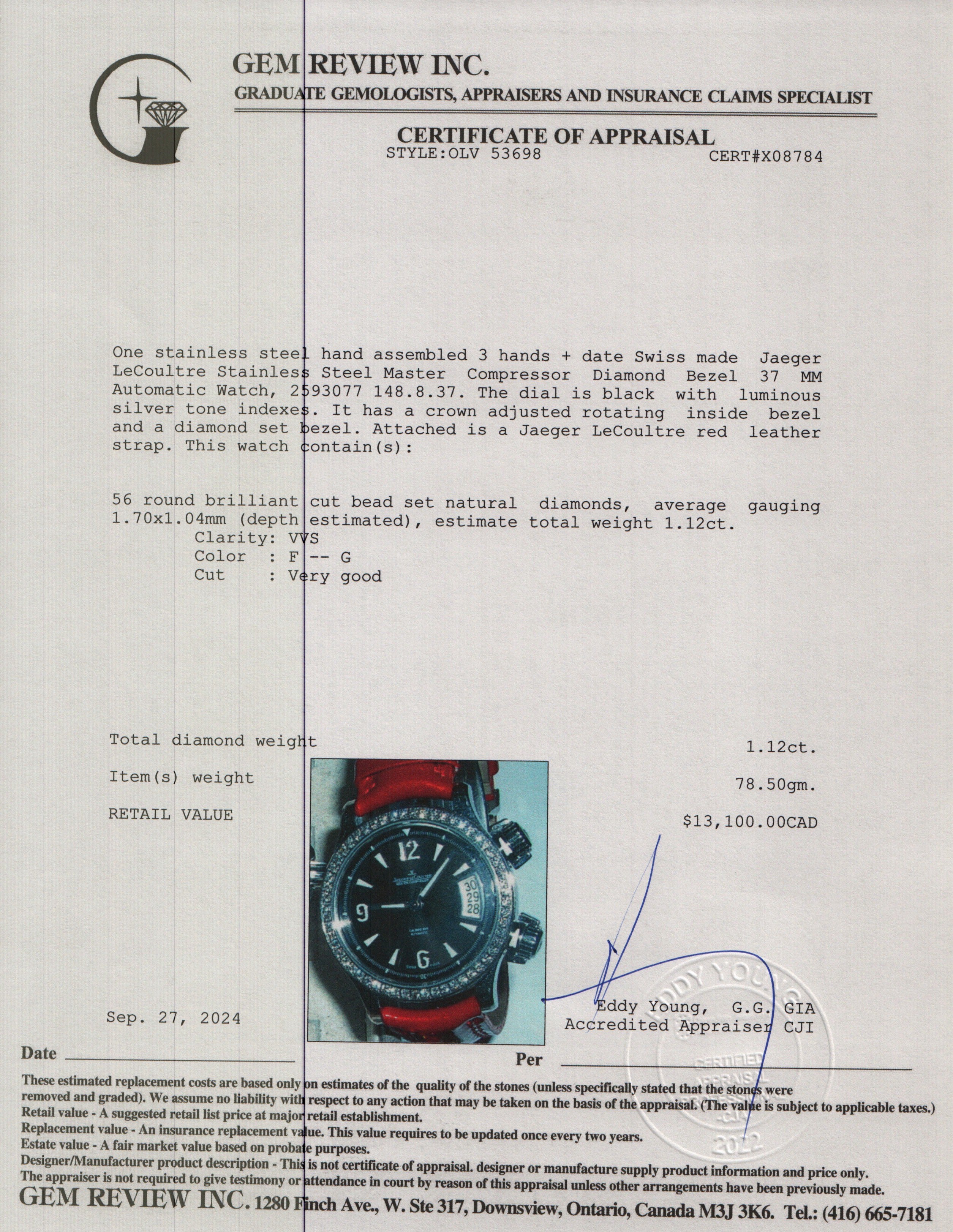 Jaeger LeCoultre Stainless Steel Master Compressor Diamond Bezel 37 MM Automatic Watch