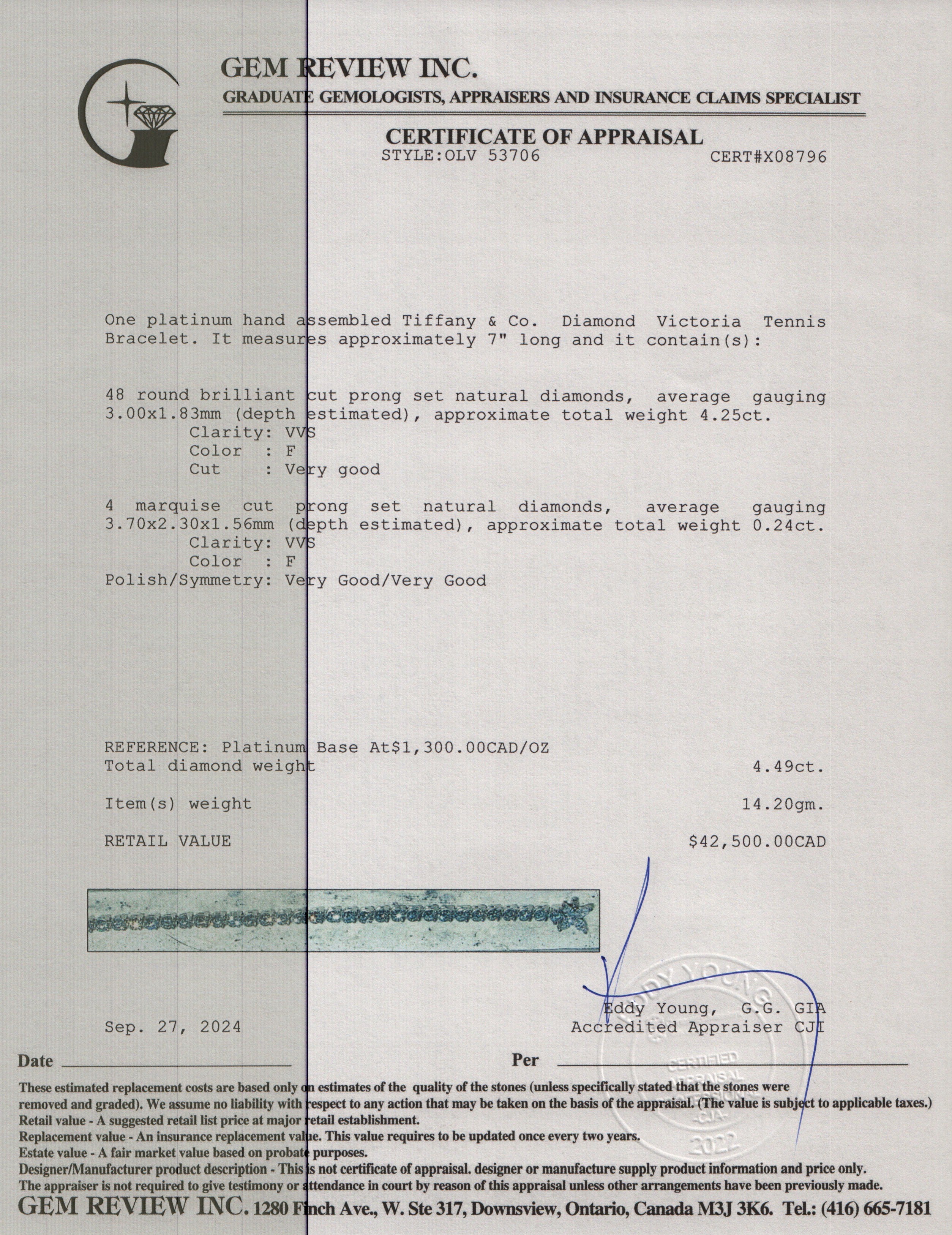Tiffany & Co. Platinum & Diamond Victoria Tennis Bracelet w/ Box