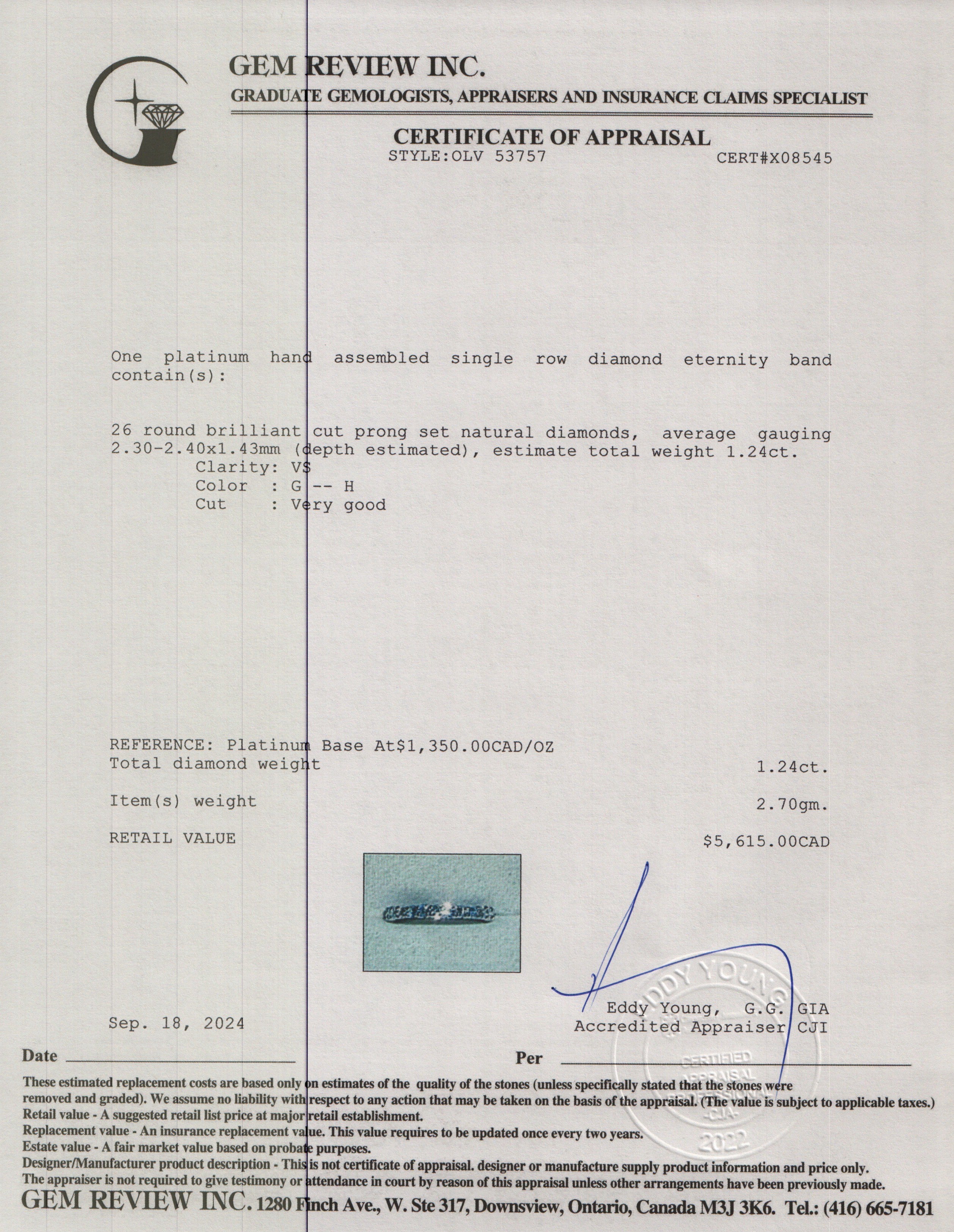 Platinum 1.24 tcw. Diamond Eternity Band Ring, Size 6.5