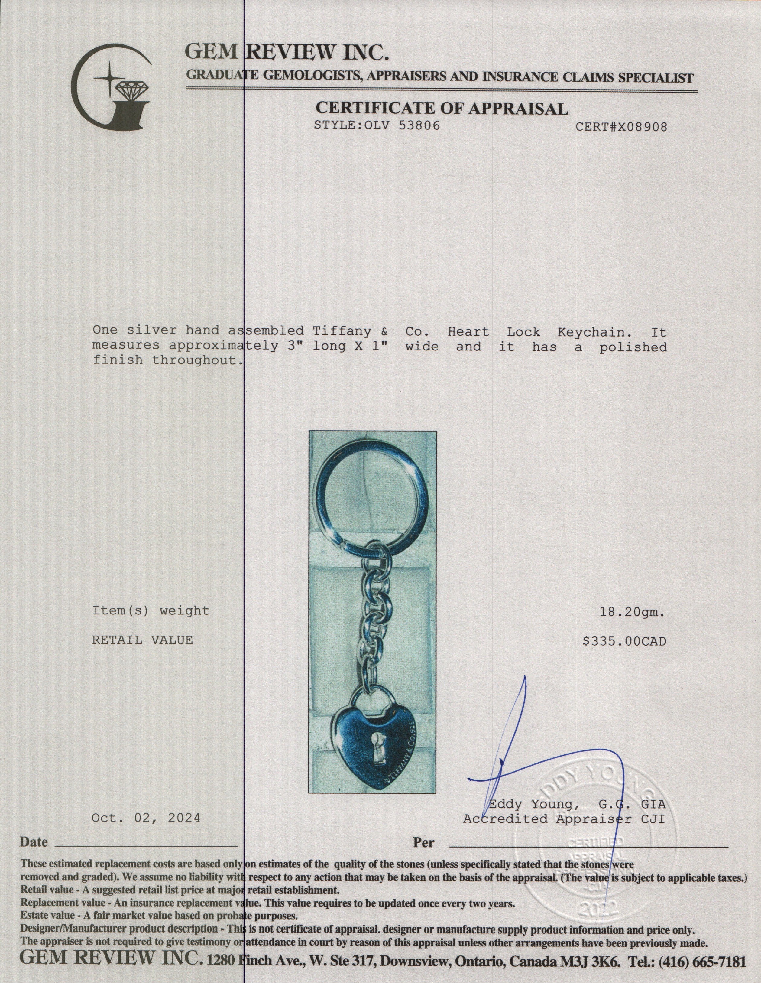 Tiffany & Co. Sterling Silver Heart Lock Keychain