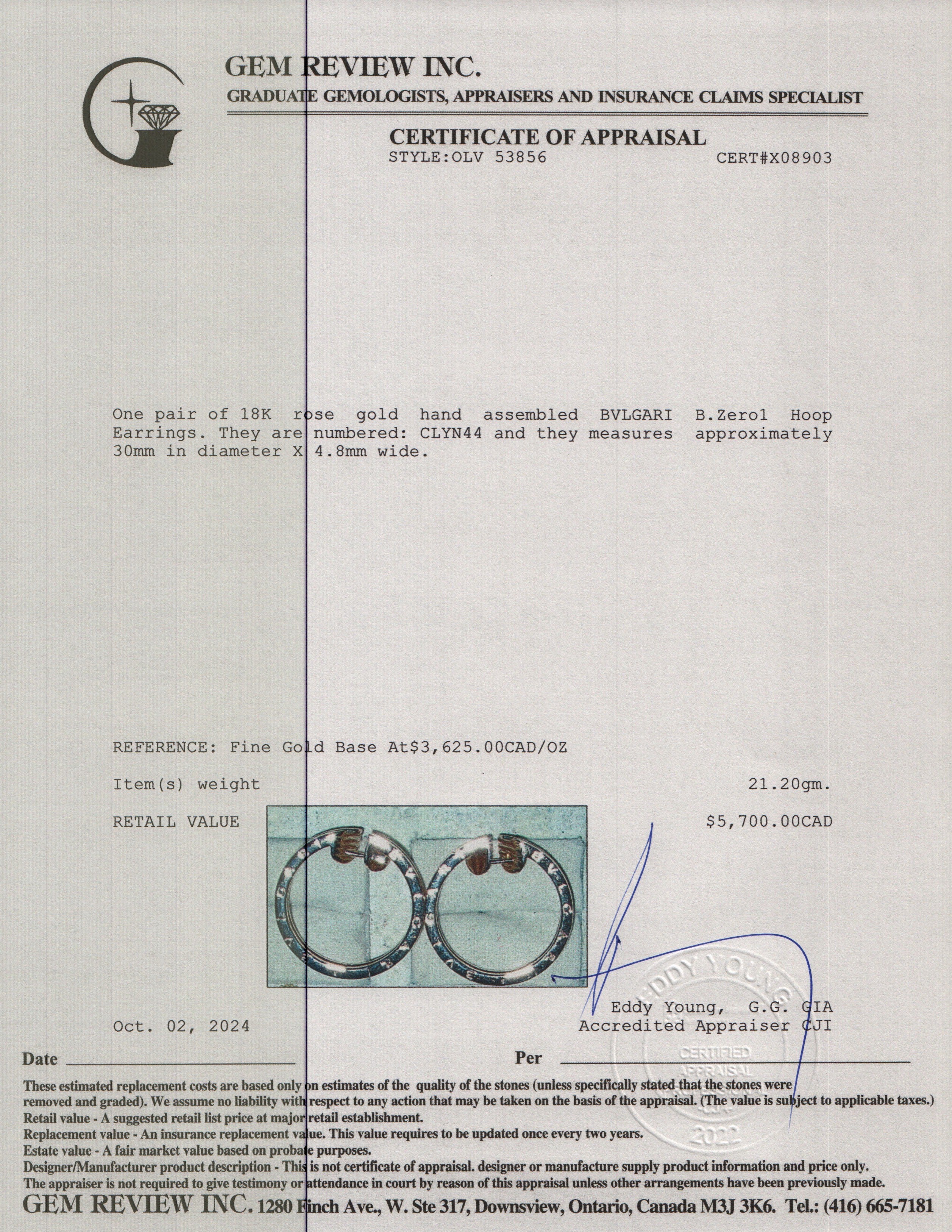 BVLGARI 18k Rose Gold B.Zero1 Hoop Earrings