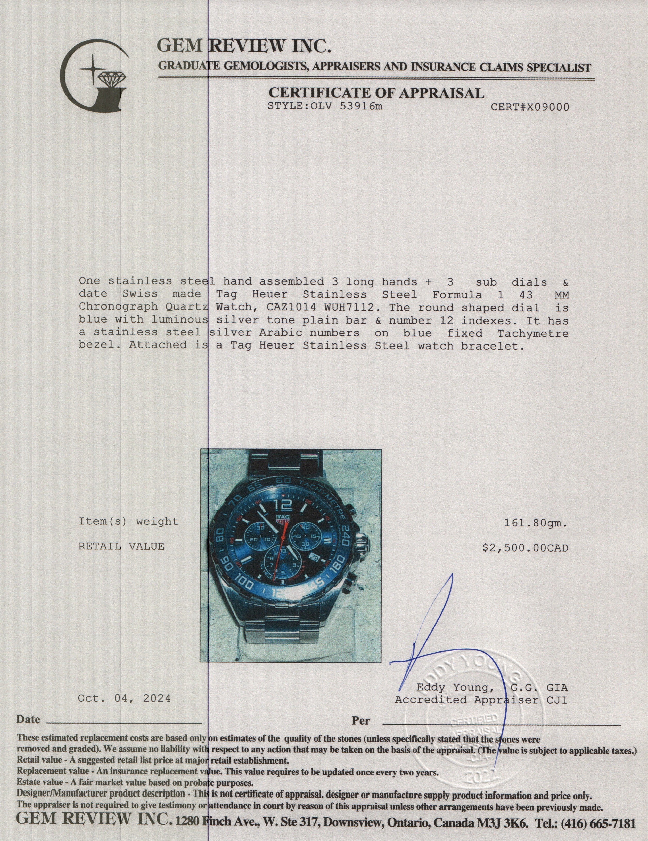 Tag Heuer Stainless Steel Formula 1 43 MM Chronograph Quartz Watch CAZ1014