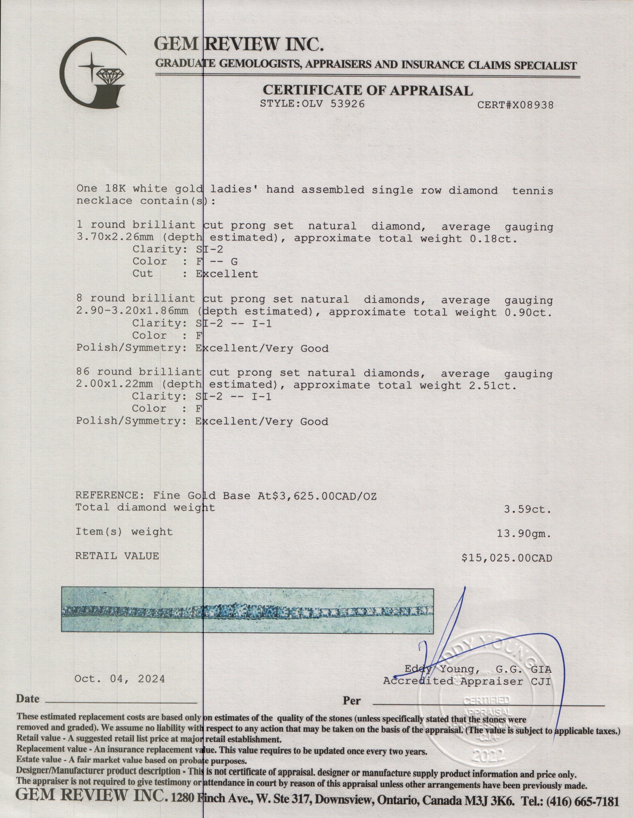 18k White Gold 3.59 tcw. Diamond Tennis Necklace