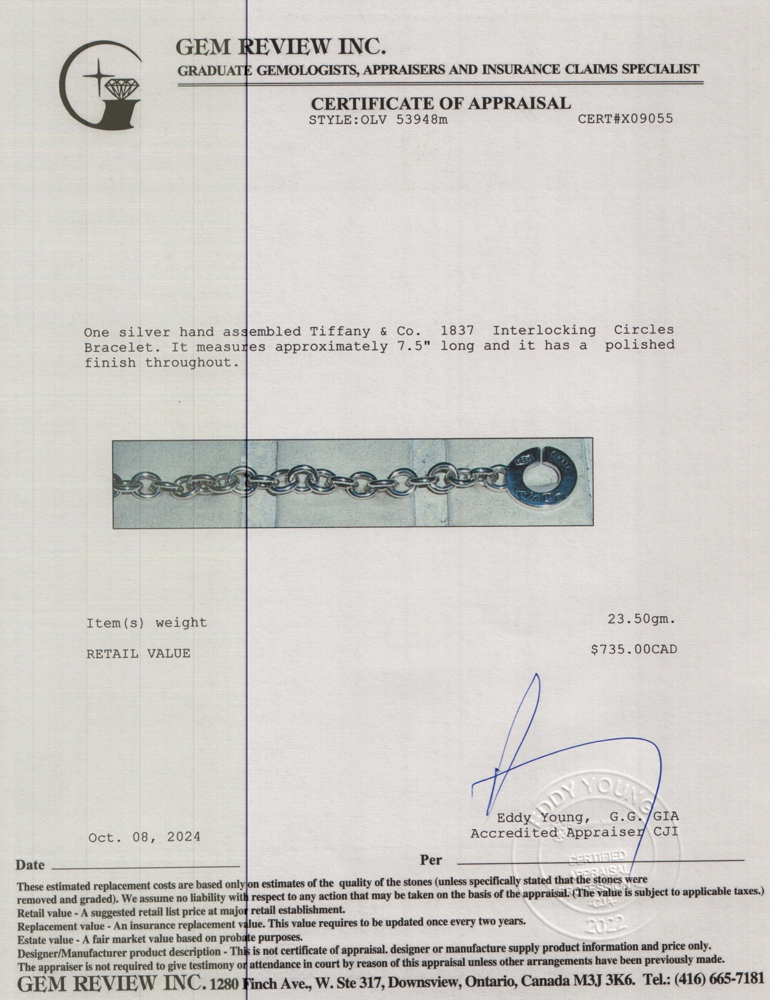 Tiffany & Co. Sterling Silver 1837 Interlocking Circles Bracelet