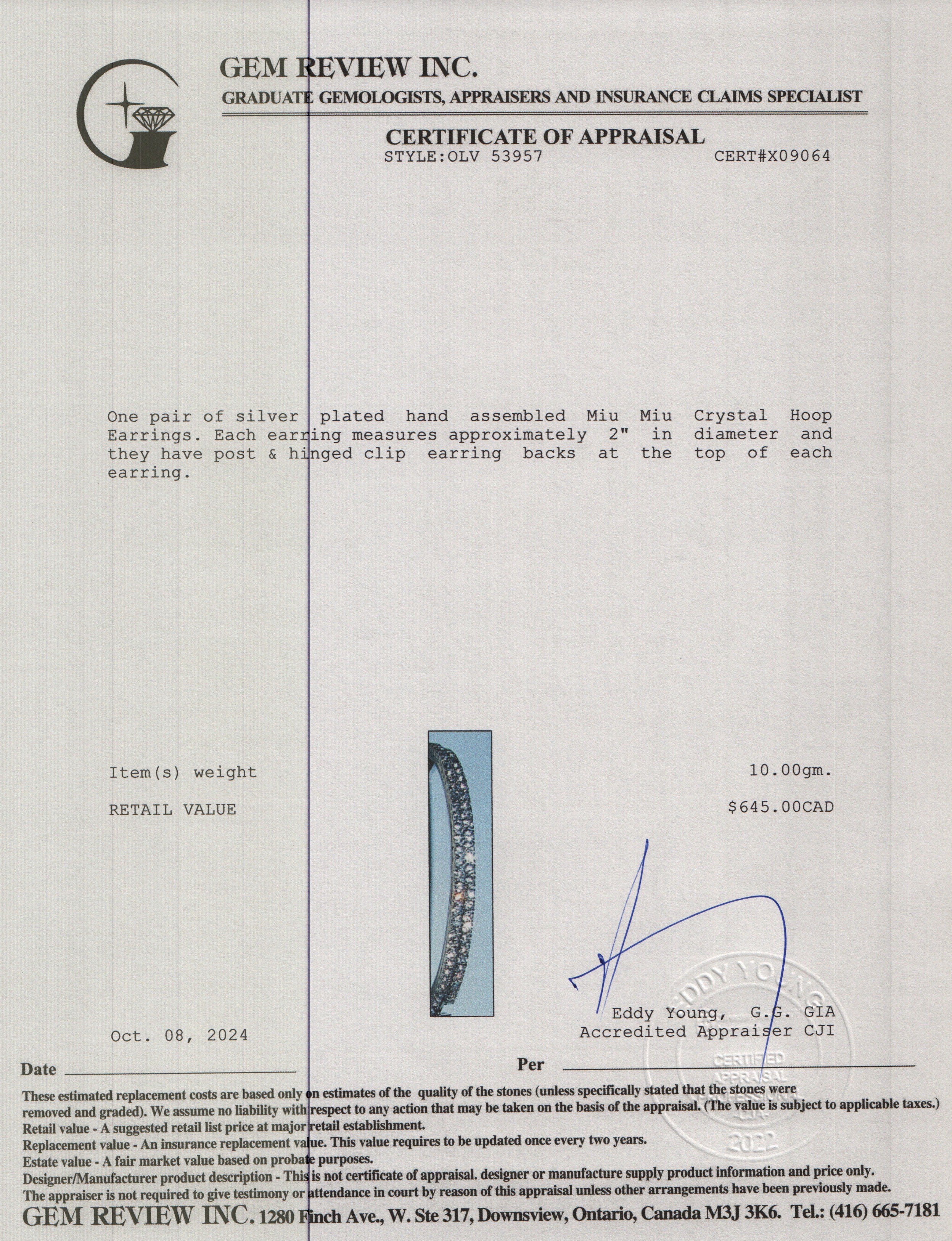 Miu Miu Silver-Plated Crystal Hoop Earrings w/ Box