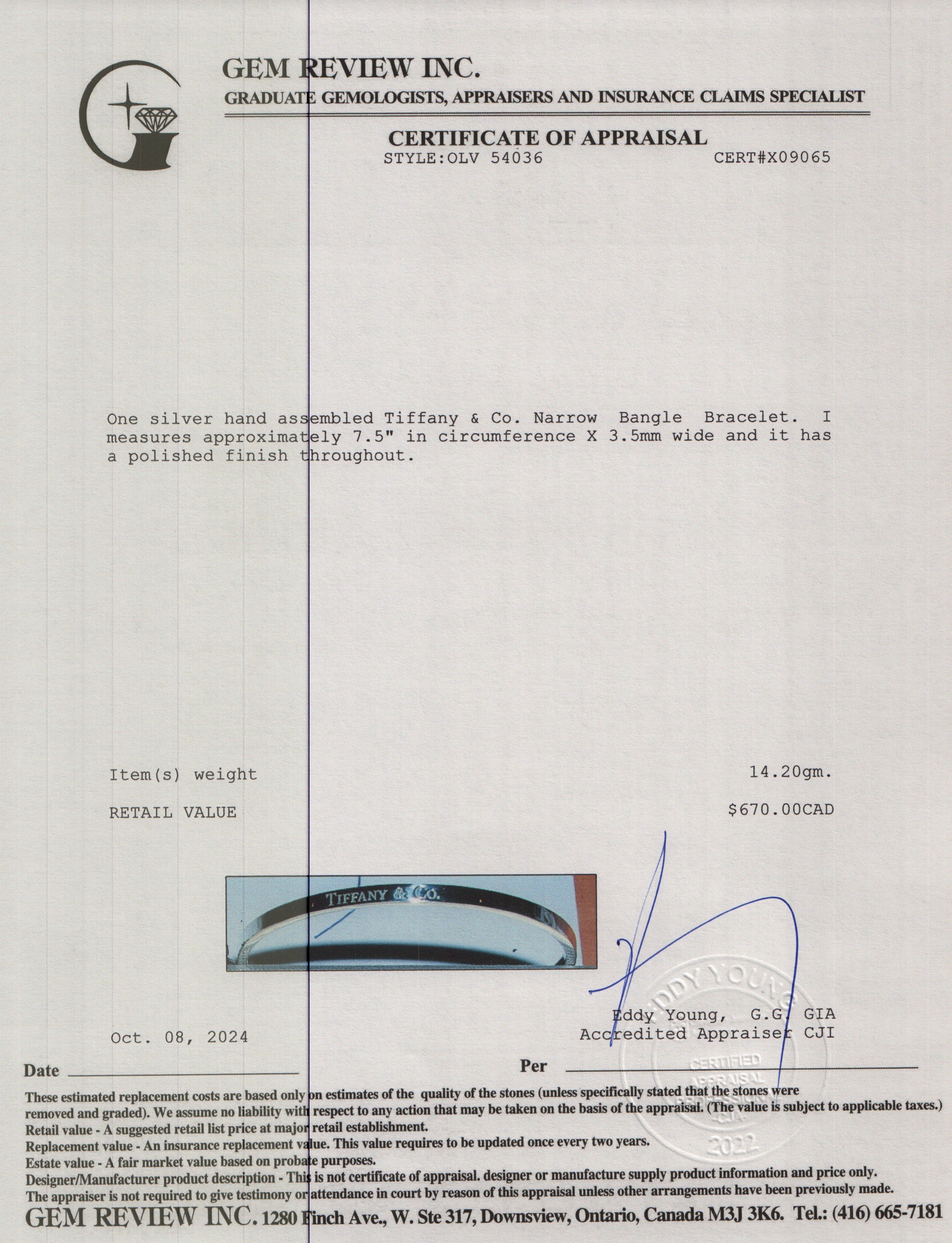 Tiffany & Co. Sterling Silver Narrow Bangle Bracelet