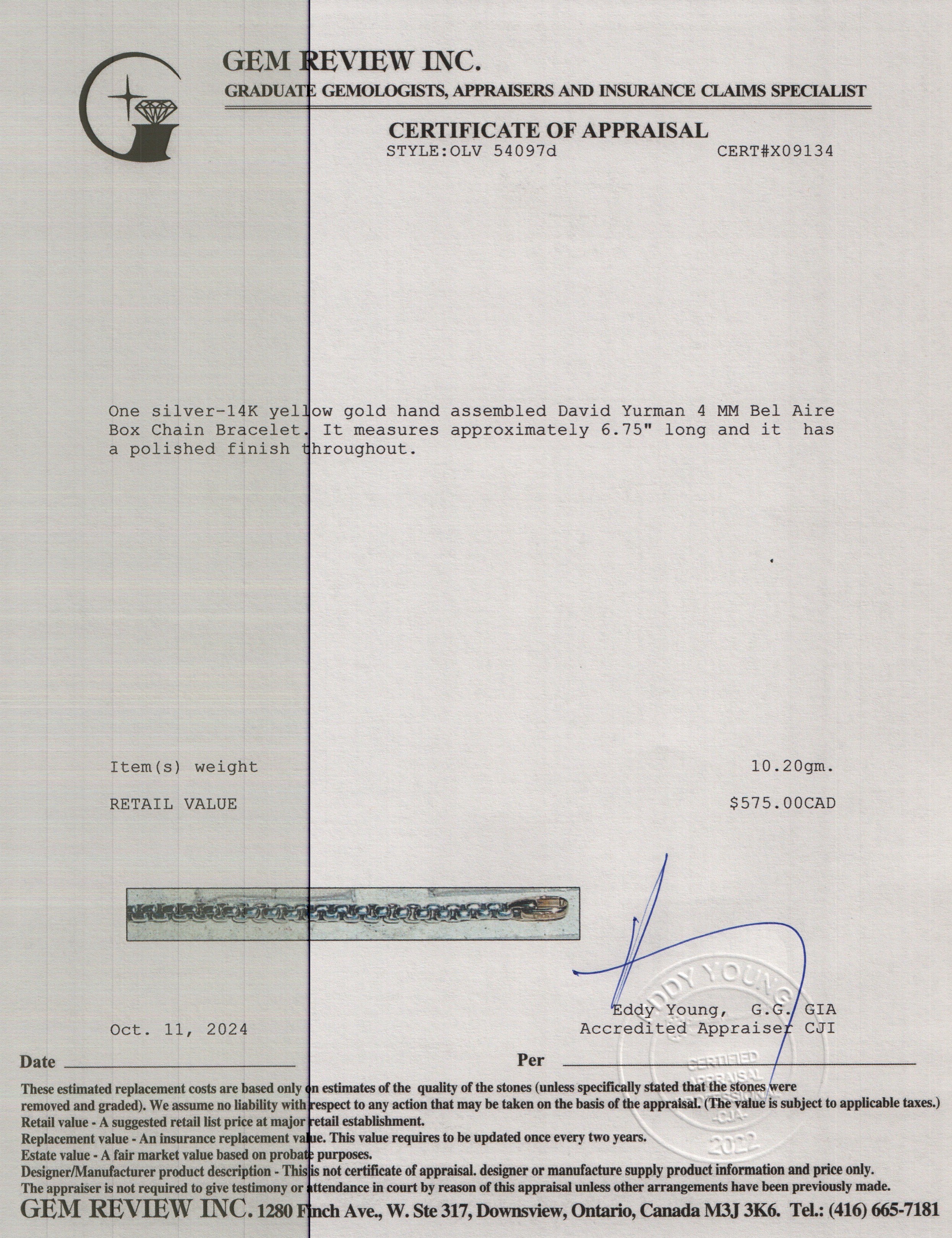 David Yurman 2024 Sterling Silver & 14k Yellow Gold 4 MM Bel Aire Box Chain Bracelet w/ Box & Receipt