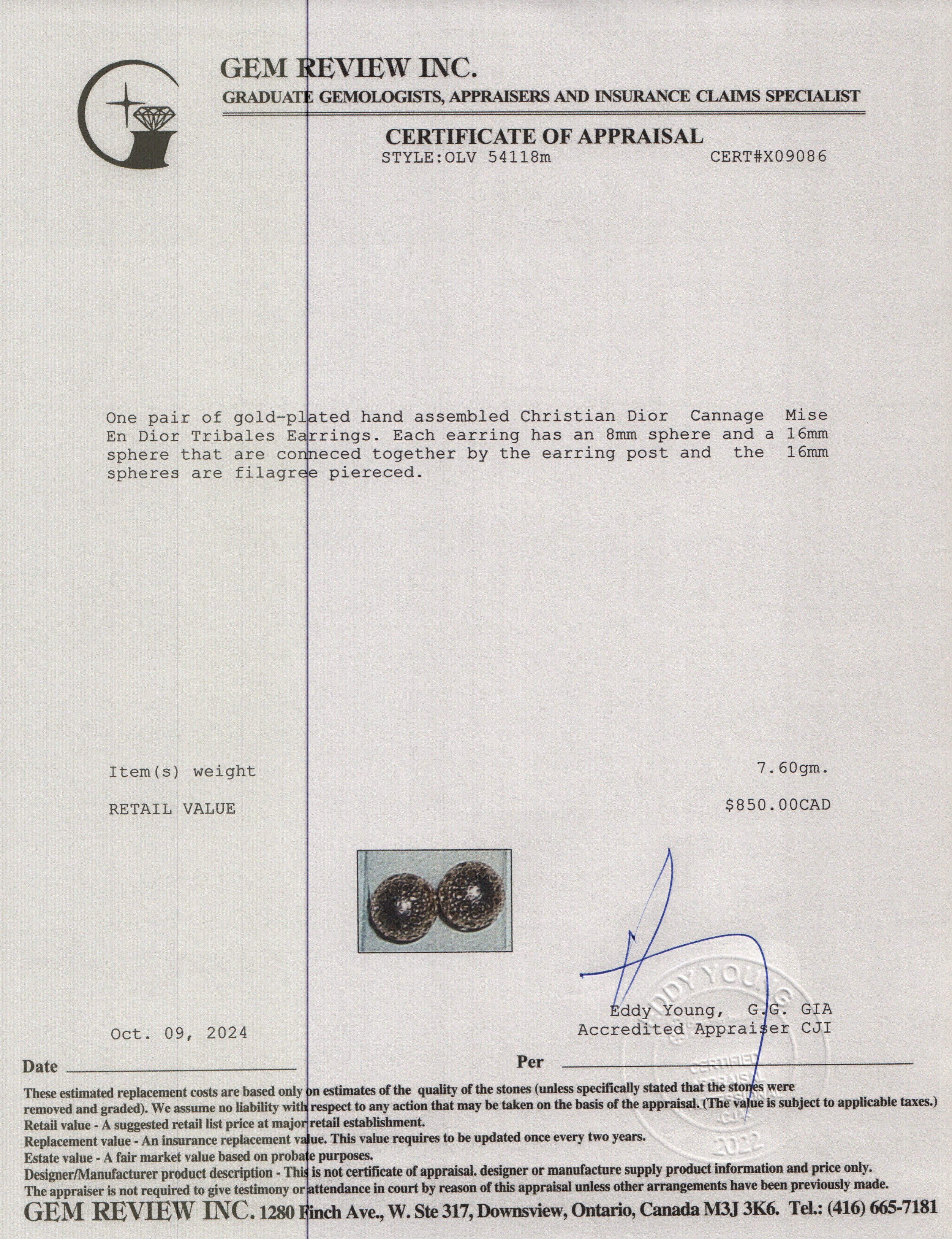 Christian Dior Gold Plated Cannage Mise En Dior Tribales Earrings w/ Box