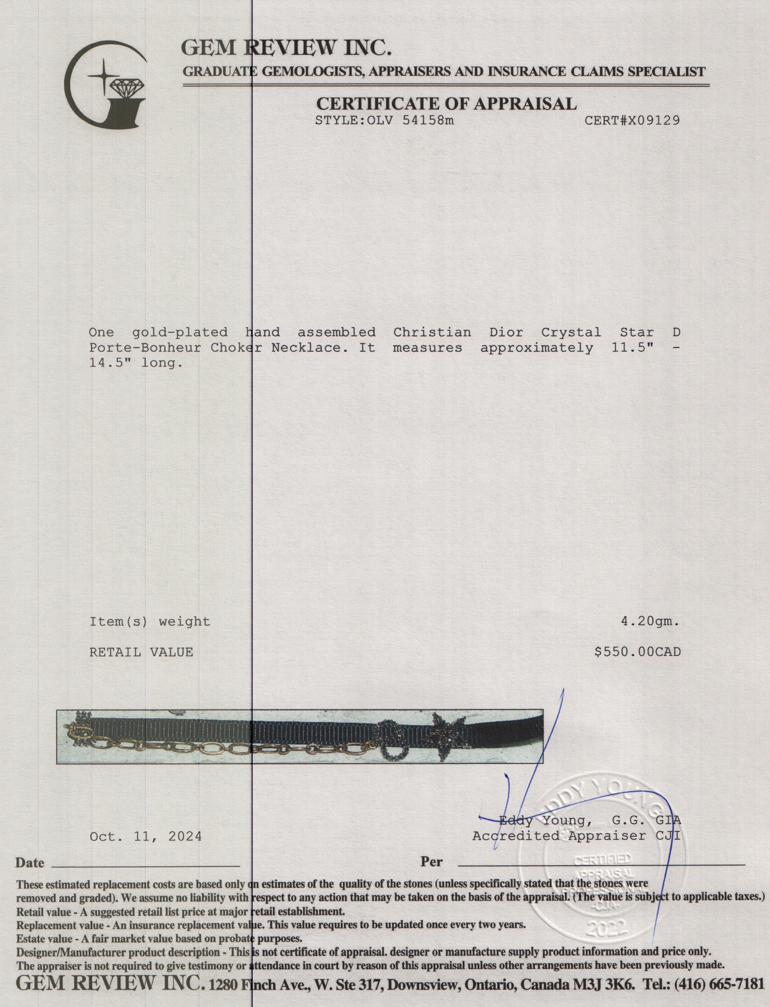 Christian Dior Gold Plated Crystal Star D Porte-Bonheur Choker Necklace