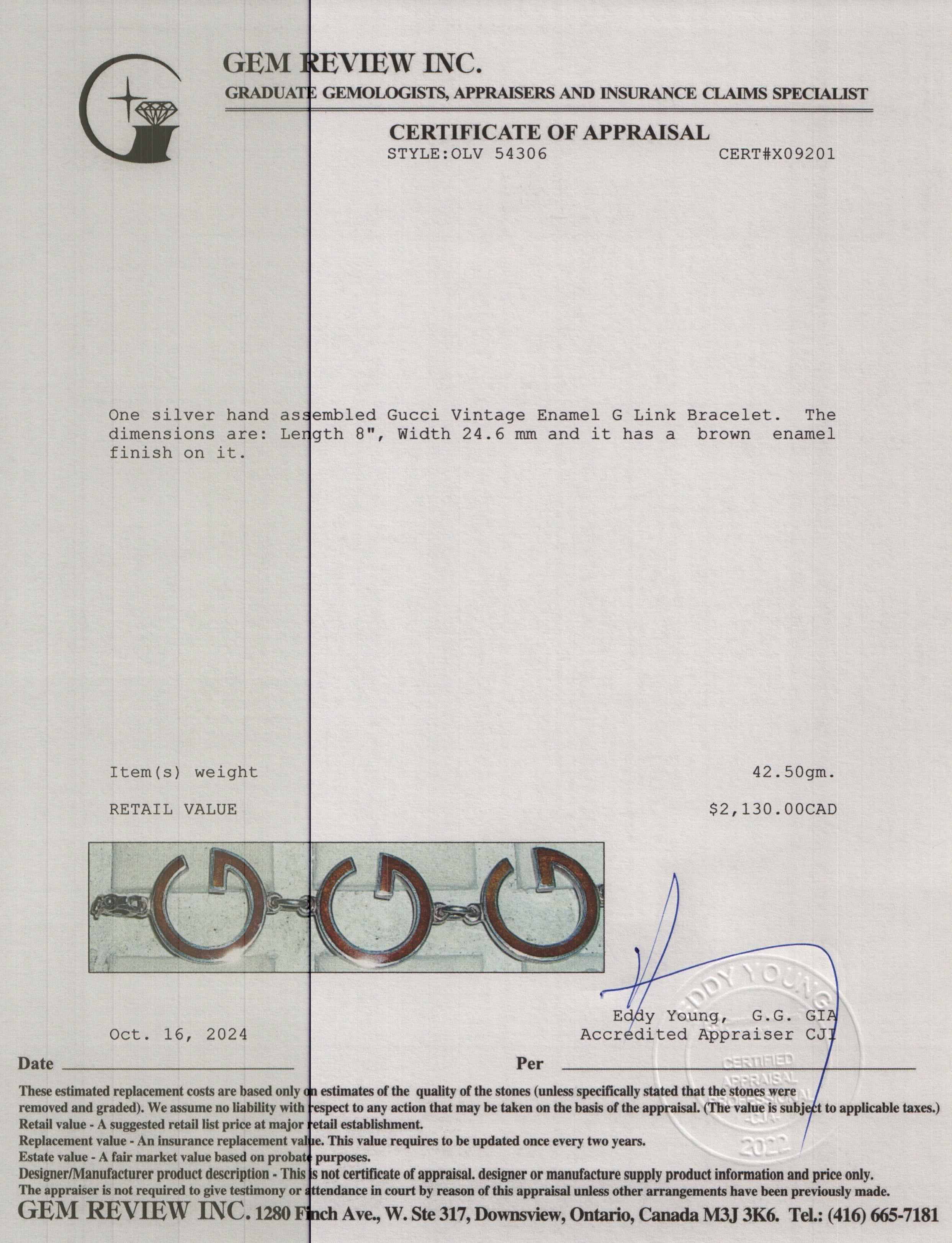 Gucci Vintage Sterling Silver Enamel G Link Bracelet