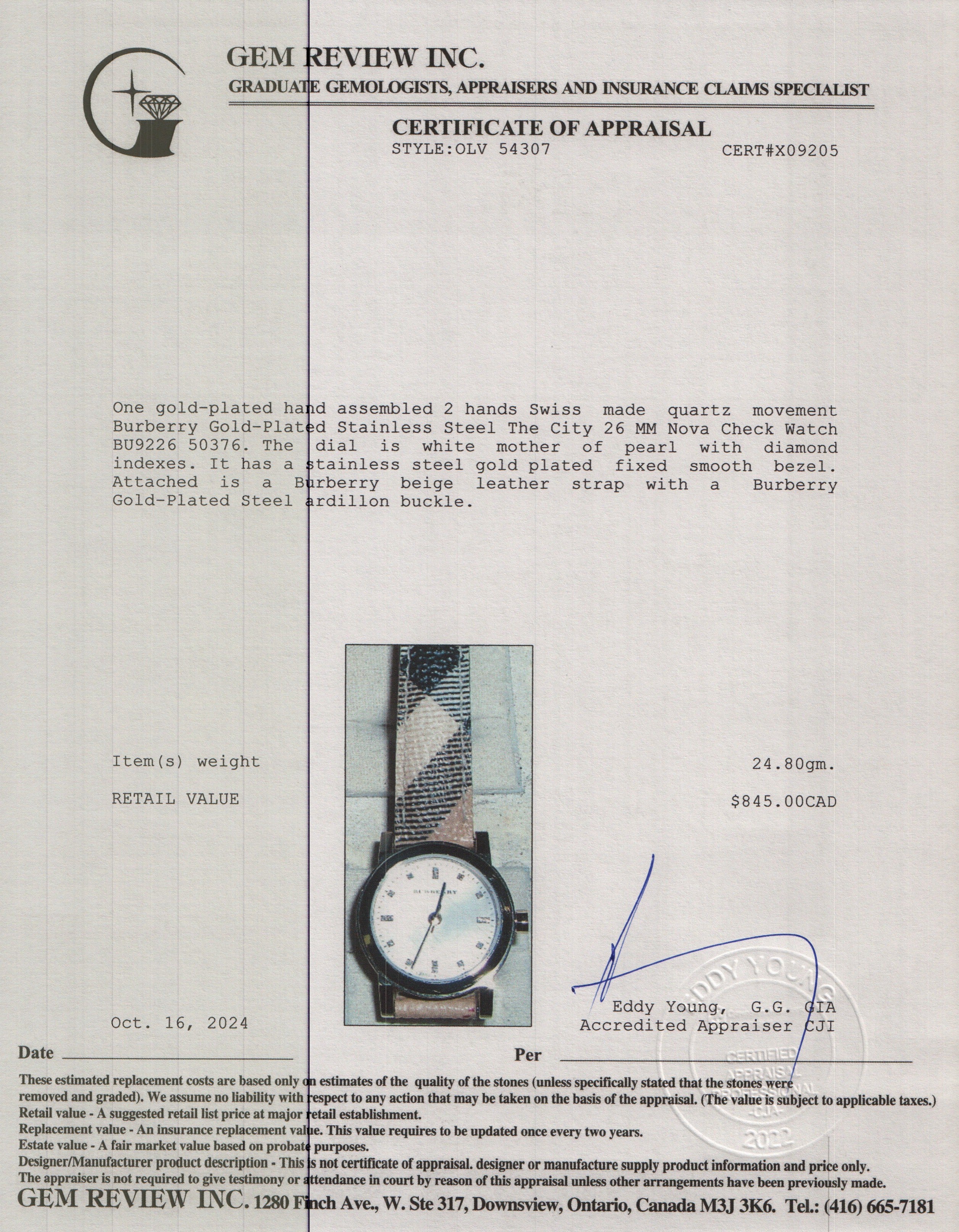 Burberry Gold-Plated Stainless Steel The City 26 MM Nova Check Watch BU9226