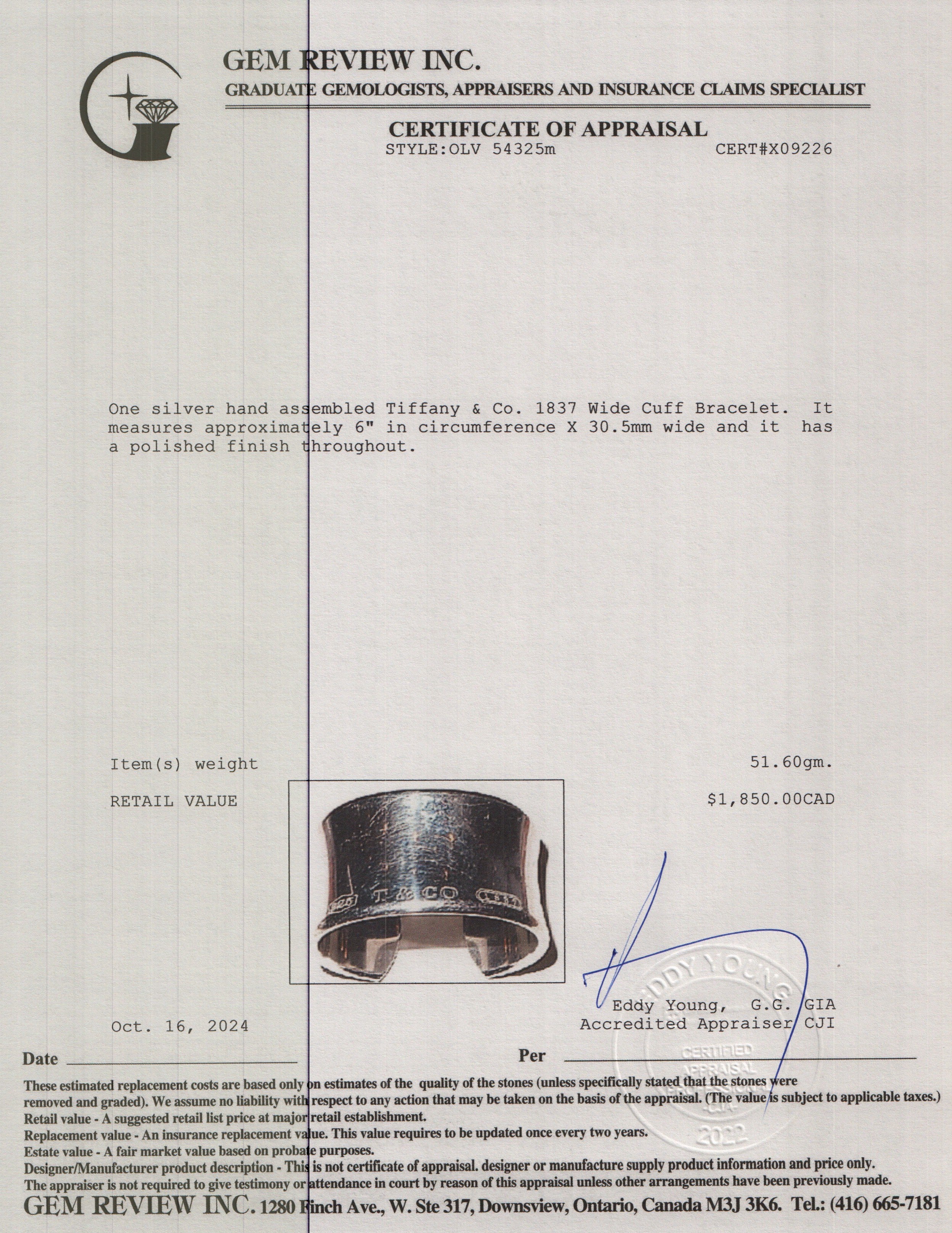 Tiffany & Co. Sterling Silver 1837 Wide Cuff Bracelet