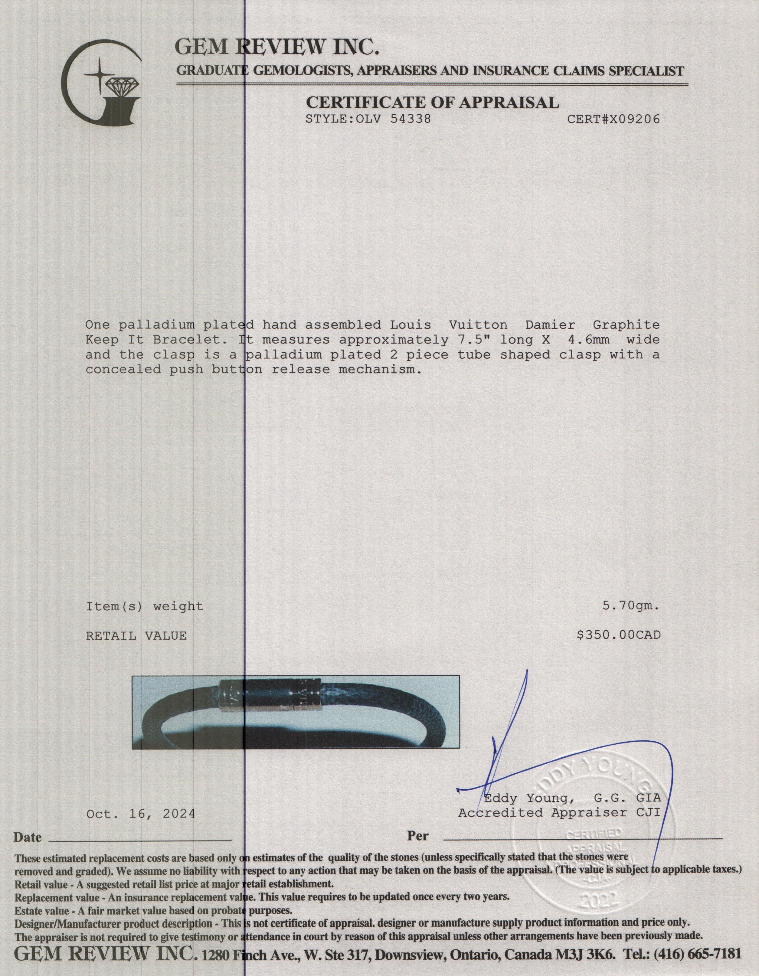 Louis Vuitton Damier Graphite Keep It Bracelet w/ Box