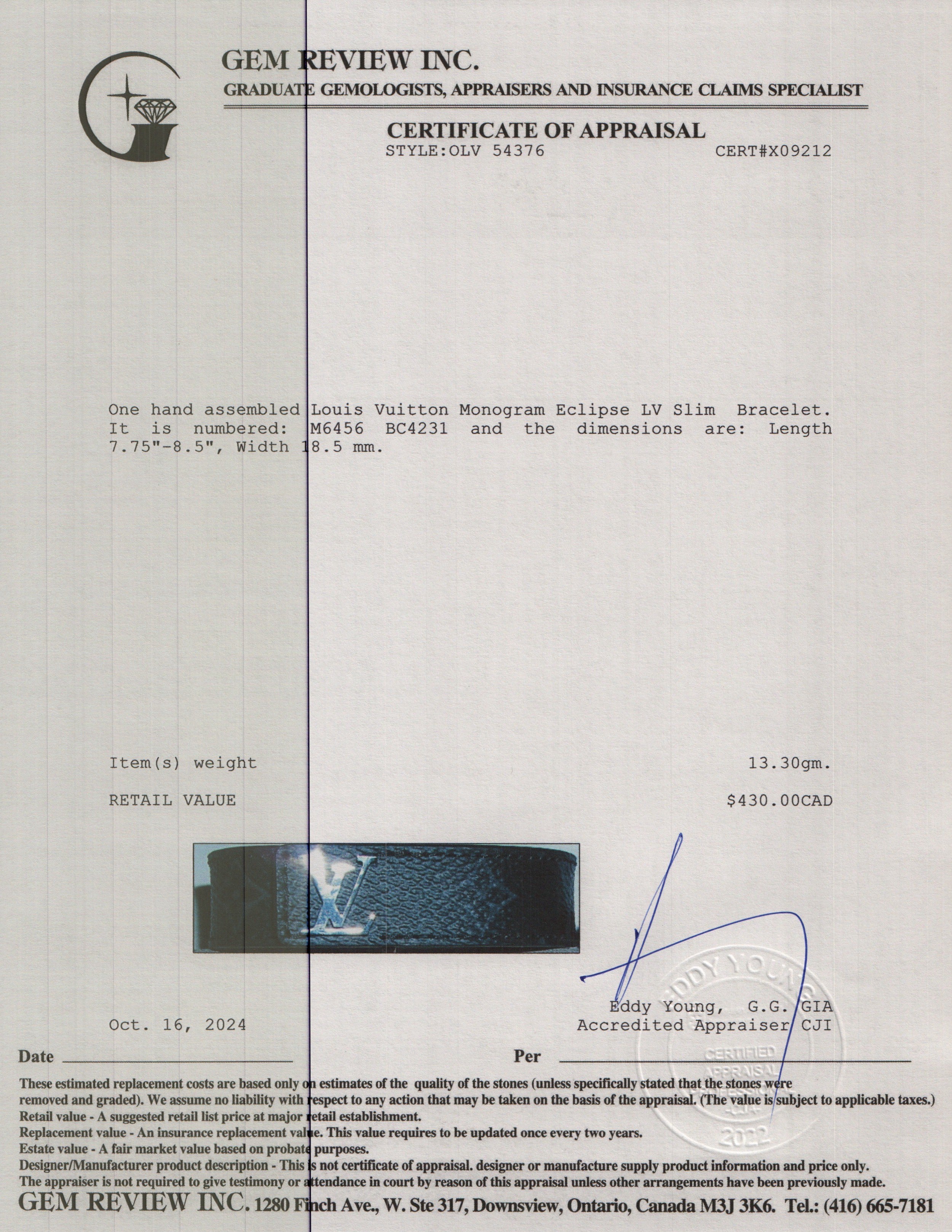 Louis Vuitton Monogram Eclipse LV Slim Bracelet w/ Box