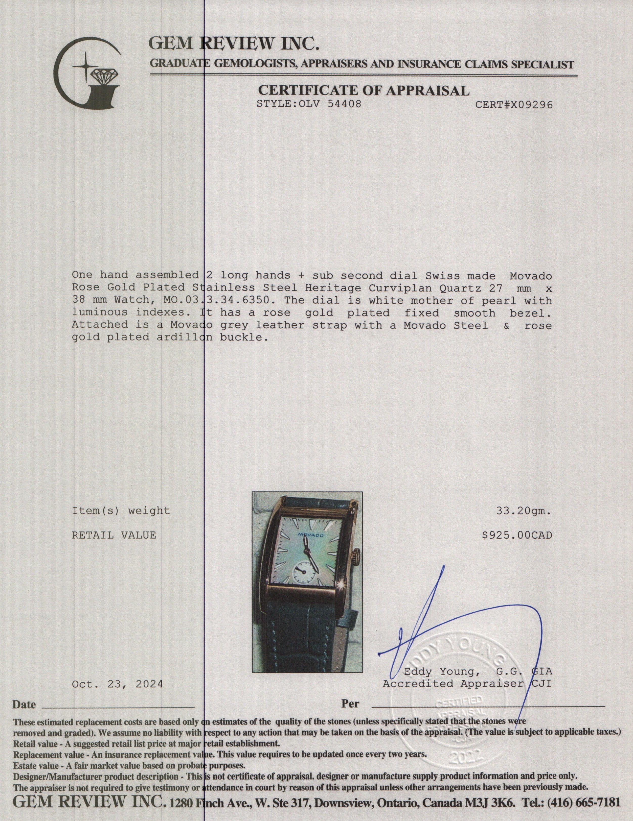 Movado Rose Gold Plated Stainless Steel Heritage Curviplan Quartz Watch