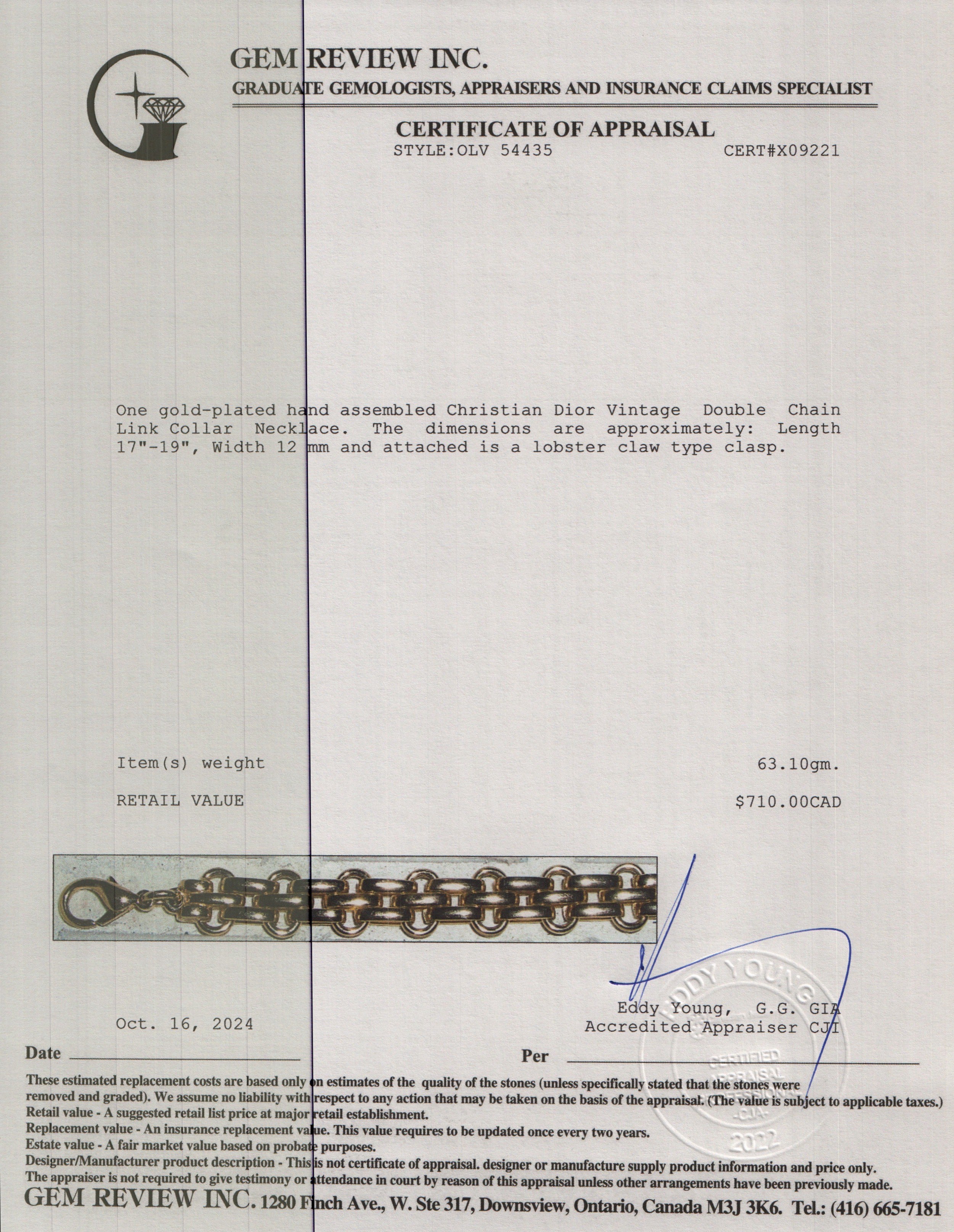 Christian Dior Vintage Gold Plated Double Chain Link Collar Necklace