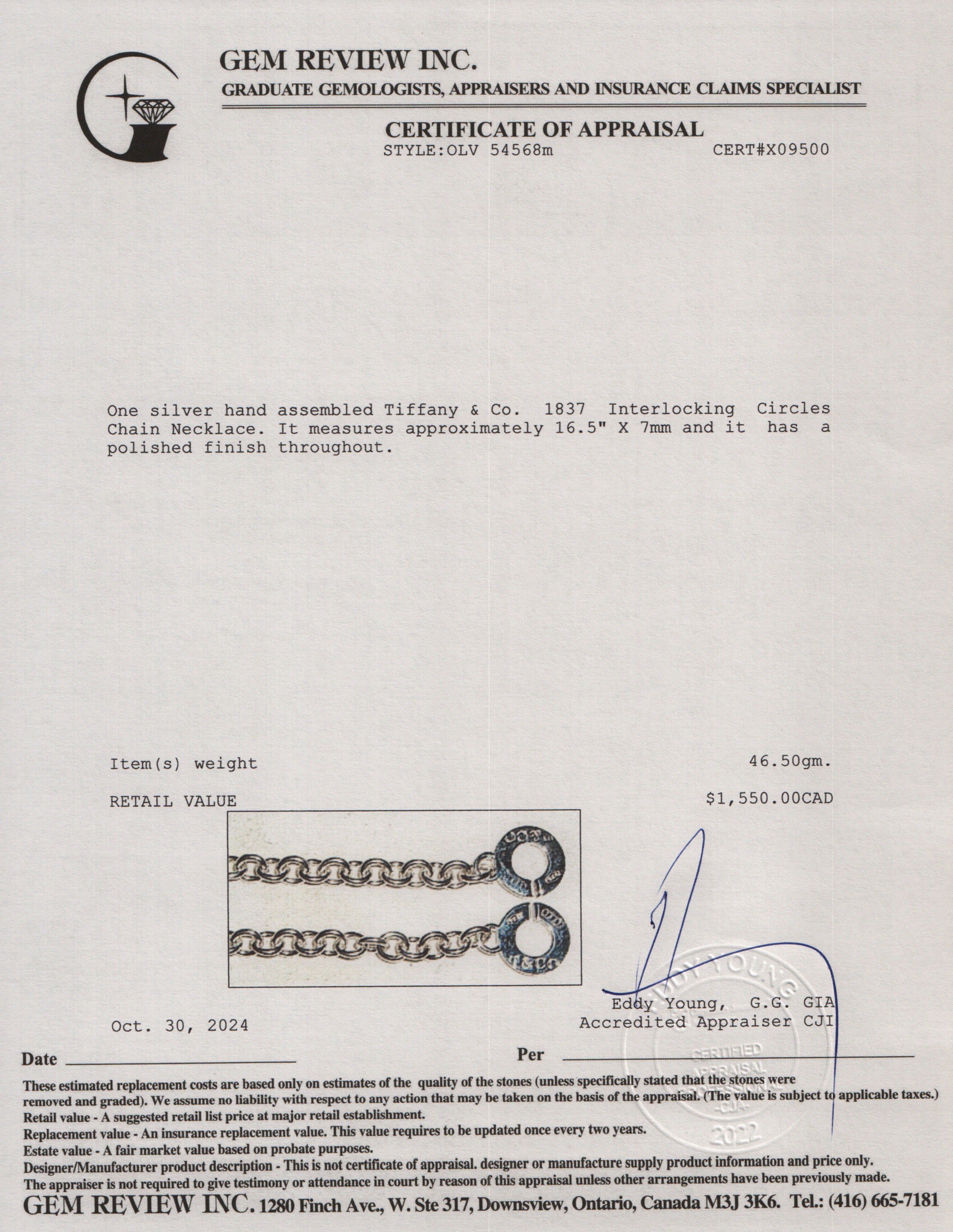 Tiffany & Co. Sterling Silver 1837 Interlocking Circles Chain Necklace